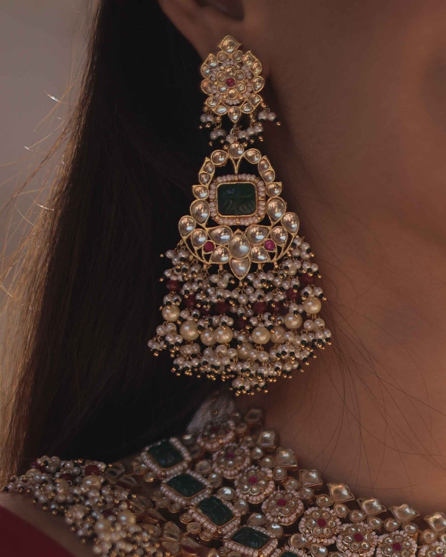 MultiColor Gold Plated Jadau Kundan Necklace Set - SET101MC