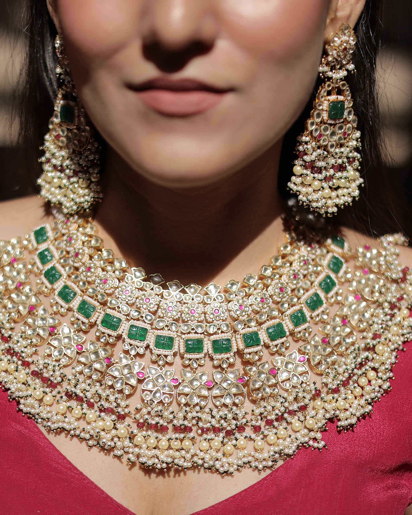 MultiColor Gold Plated Jadau Kundan Necklace Set - SET101MC