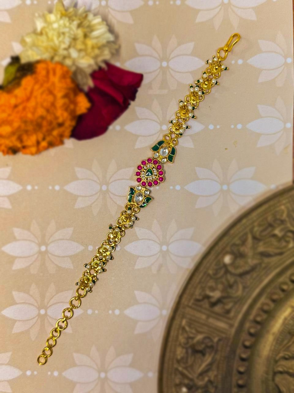 Multi Color Gold Plated Jadau Kundan Bracelet - BR102MC