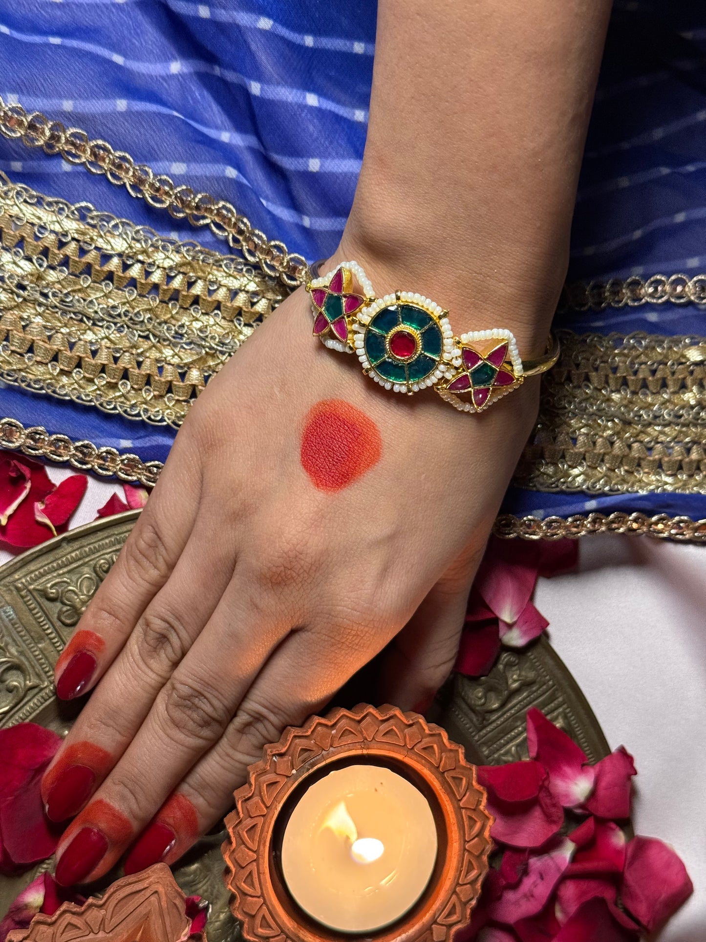 Multicolor Gold Plated Jadau Kundan Kada - KD103