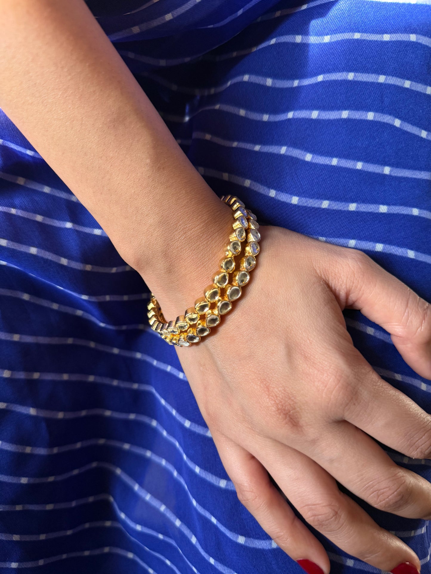 White Color Gold Plated Jadau Kundan Bangles- BAN106W