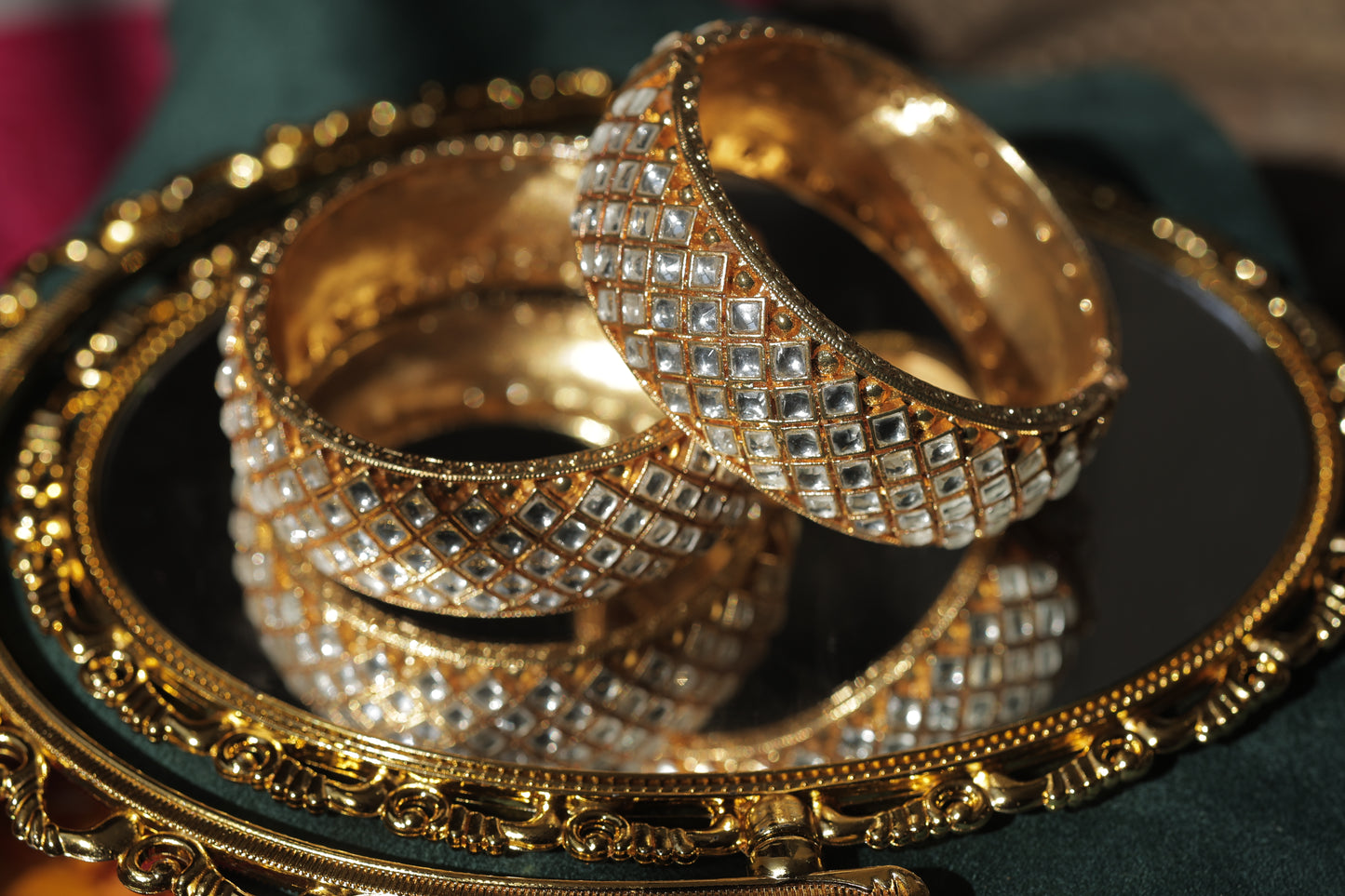 White Color Gold Plated Jadau Kundan Bangles- BAN111W