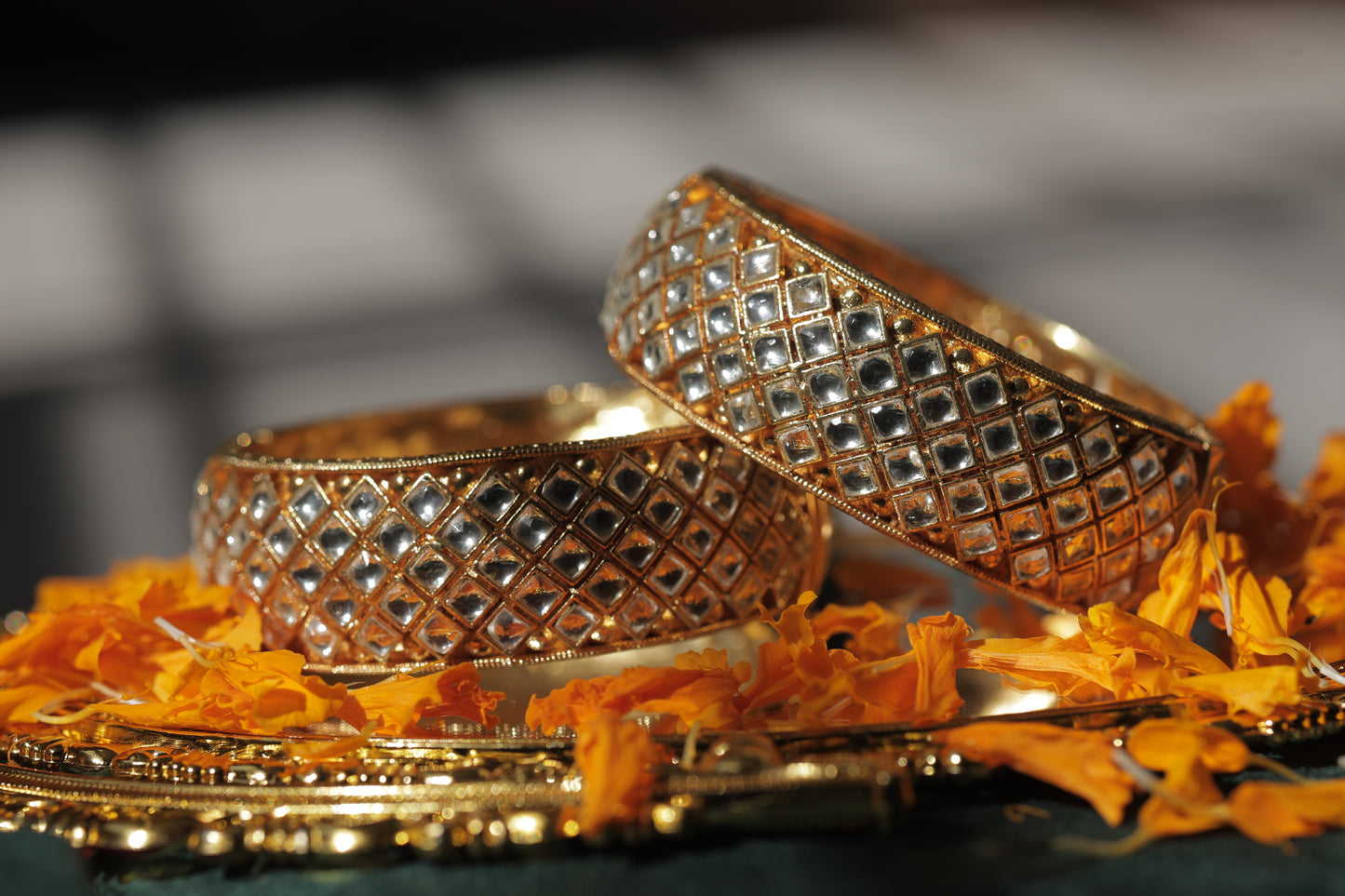 White Color Gold Plated Jadau Kundan Bangles- BAN111W