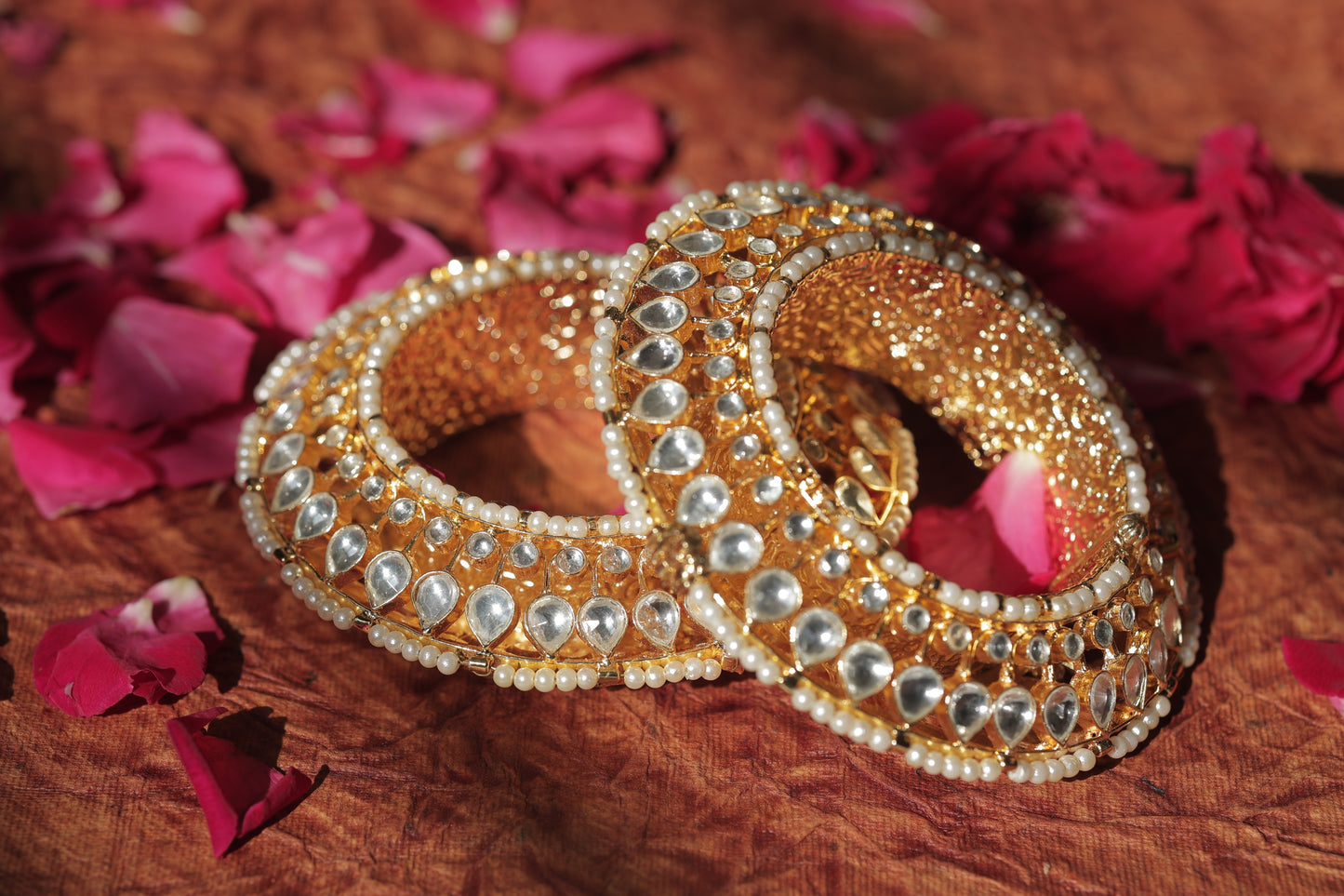 White Color Gold Plated Jadau Kundan Bangles- BAN112W