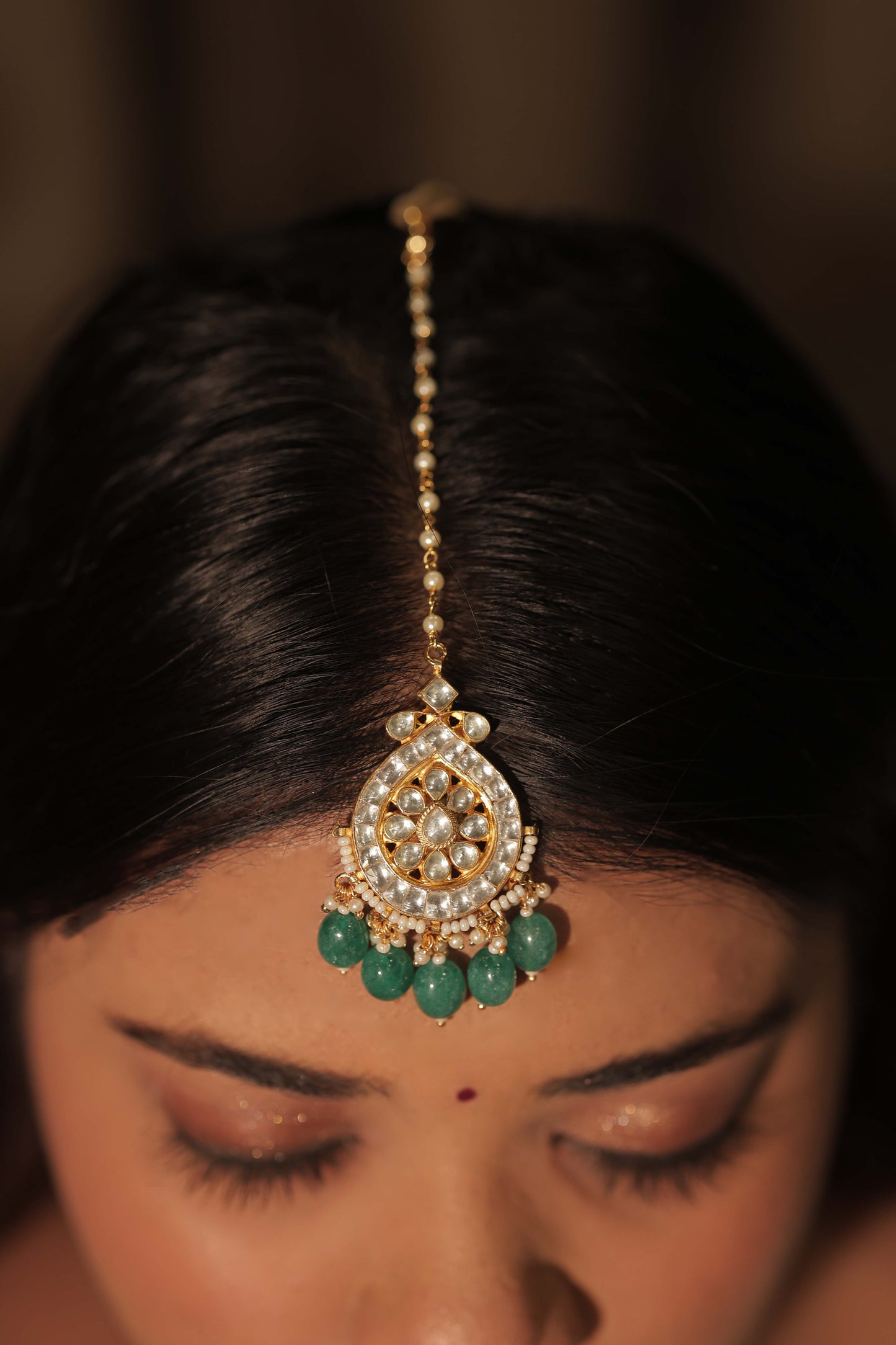 White Color Gold Plated Jadau Kundan Tikka - TK108
