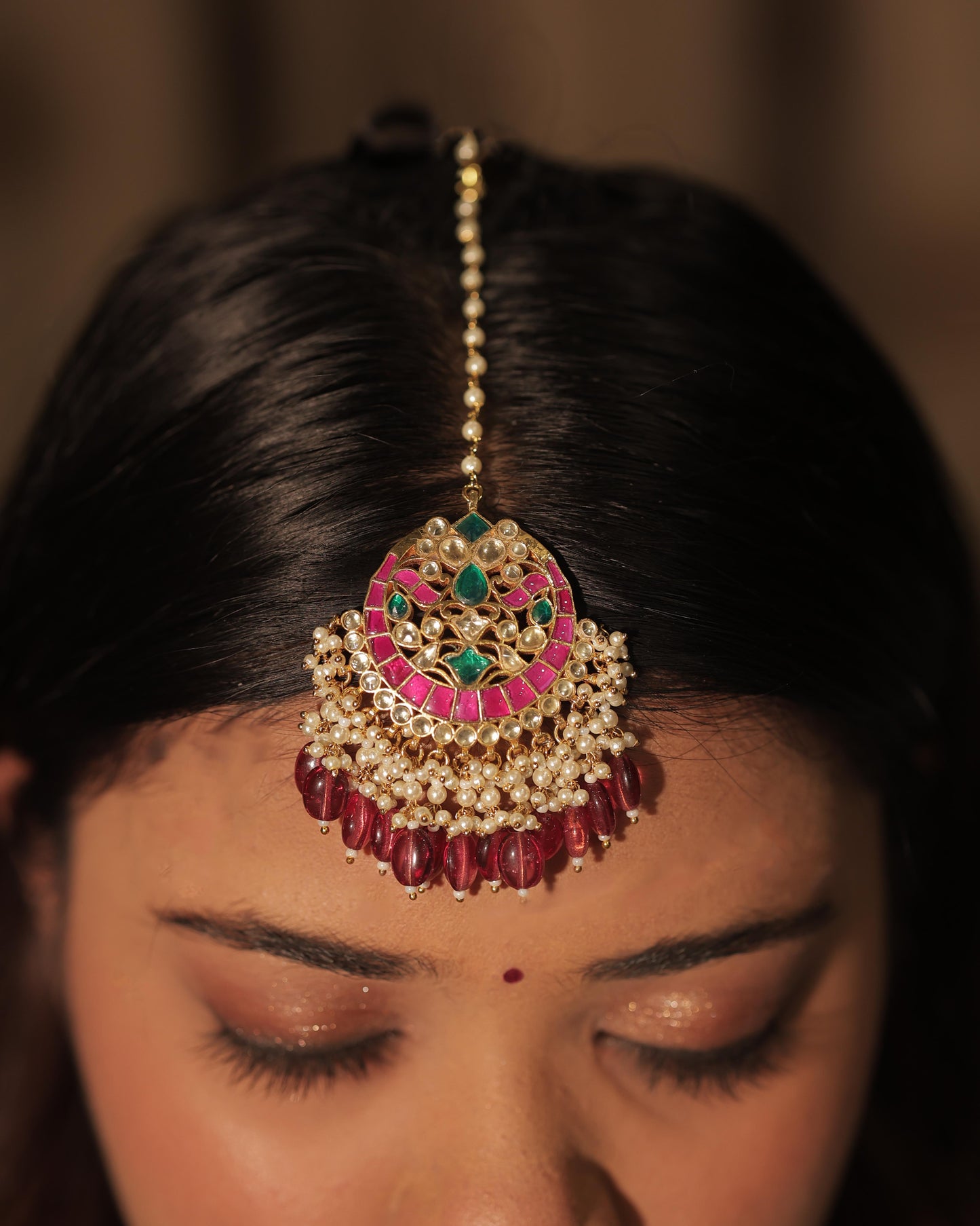 Multi Color Gold Plated Jadau Kundan Tikka - TK105MC