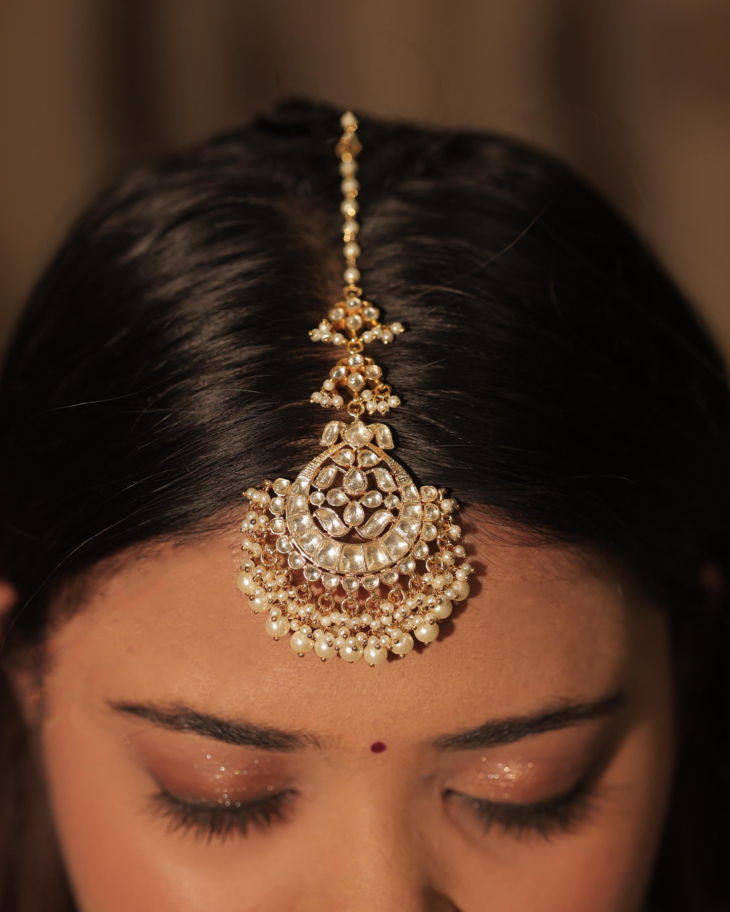White Color Gold Plated Jadau Kundan Tikka - TK106W