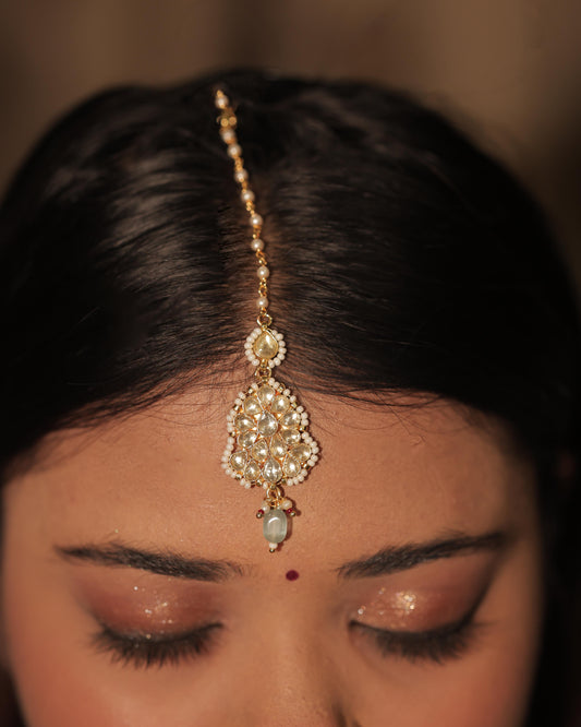 White Color Gold Plated Jadau Kundan Tikka - TK109