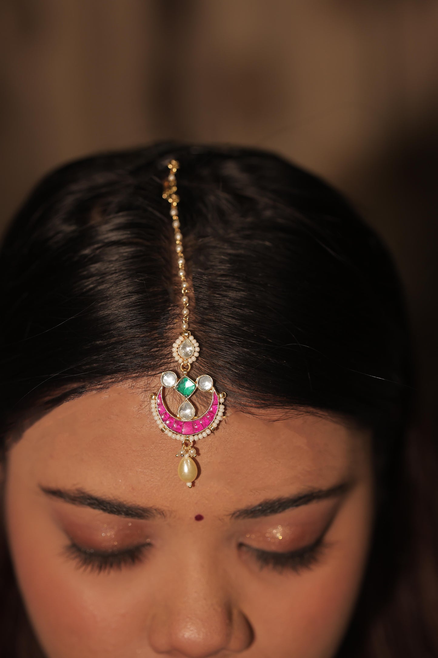 Multi Color Gold Plated Jadau Kundan Tikka - TK110
