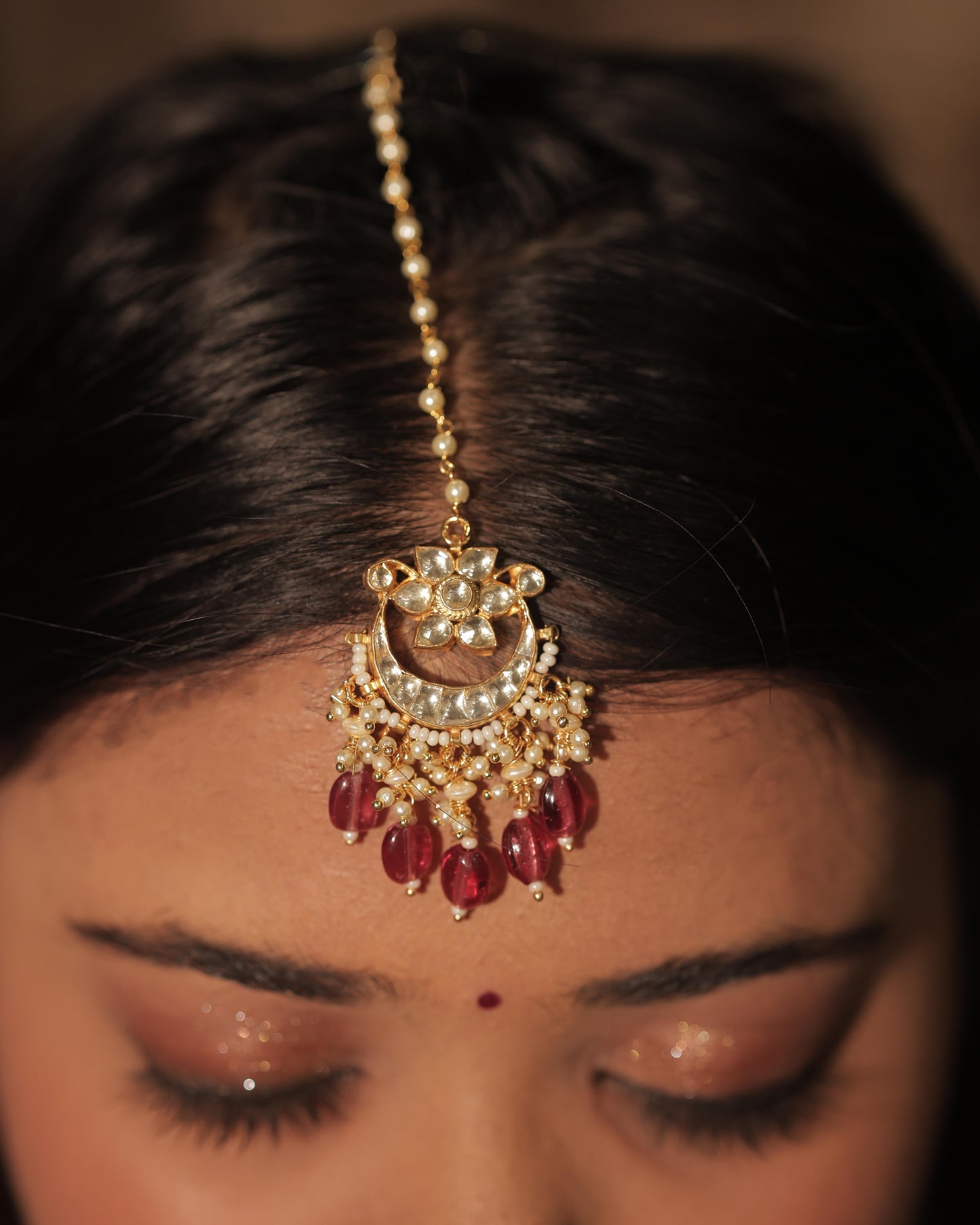 White Color Gold Plated Jadau Kundan Tikka - TK111