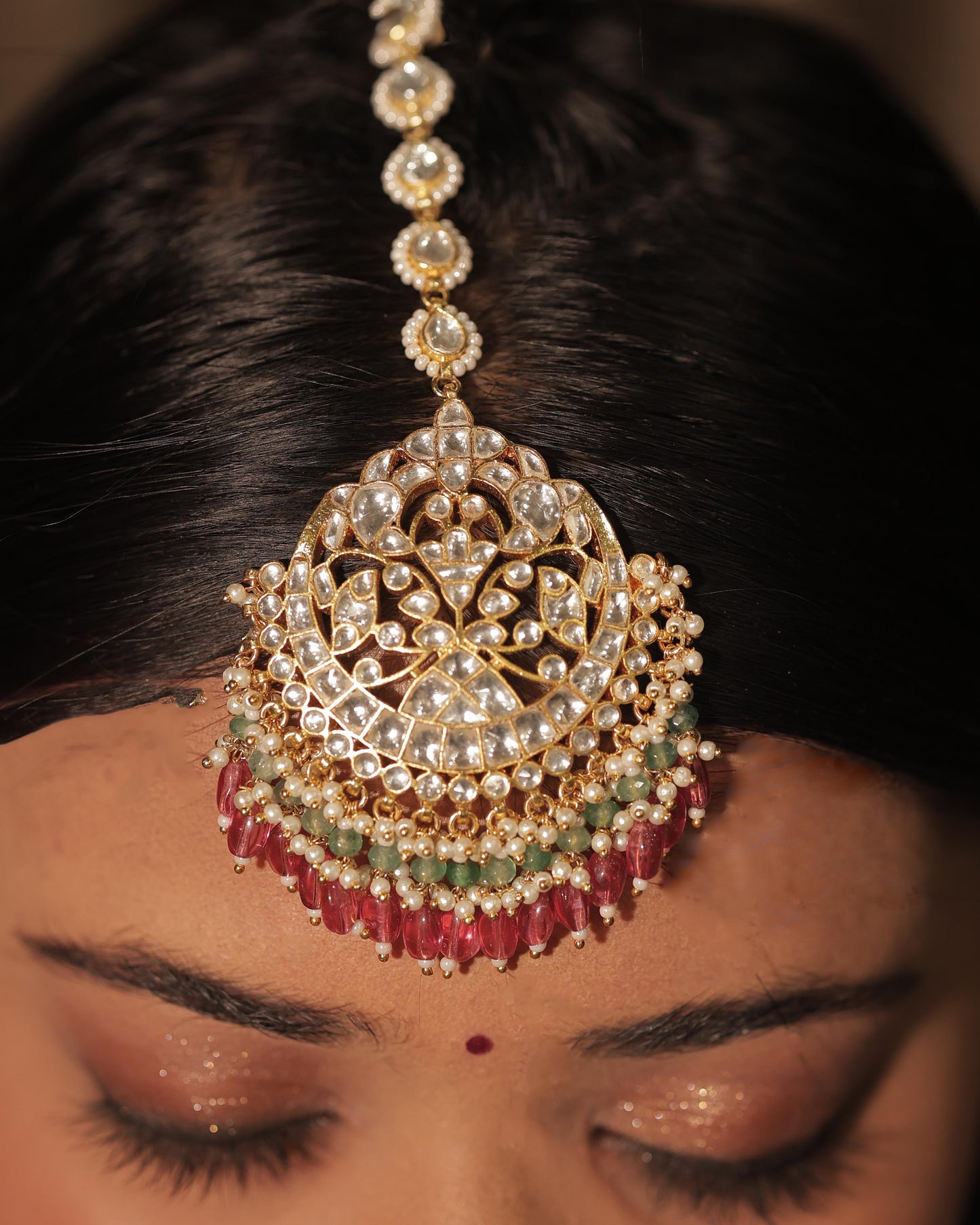 Multi Color Gold Plated Jadau Kundan Tikka - TK103MC