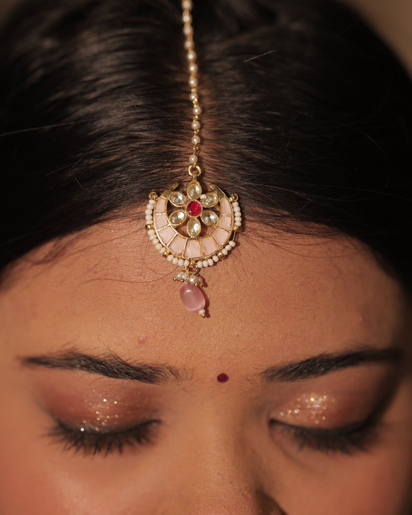 Pink Color Gold Plated Jadau Kundan Tikka - TK112