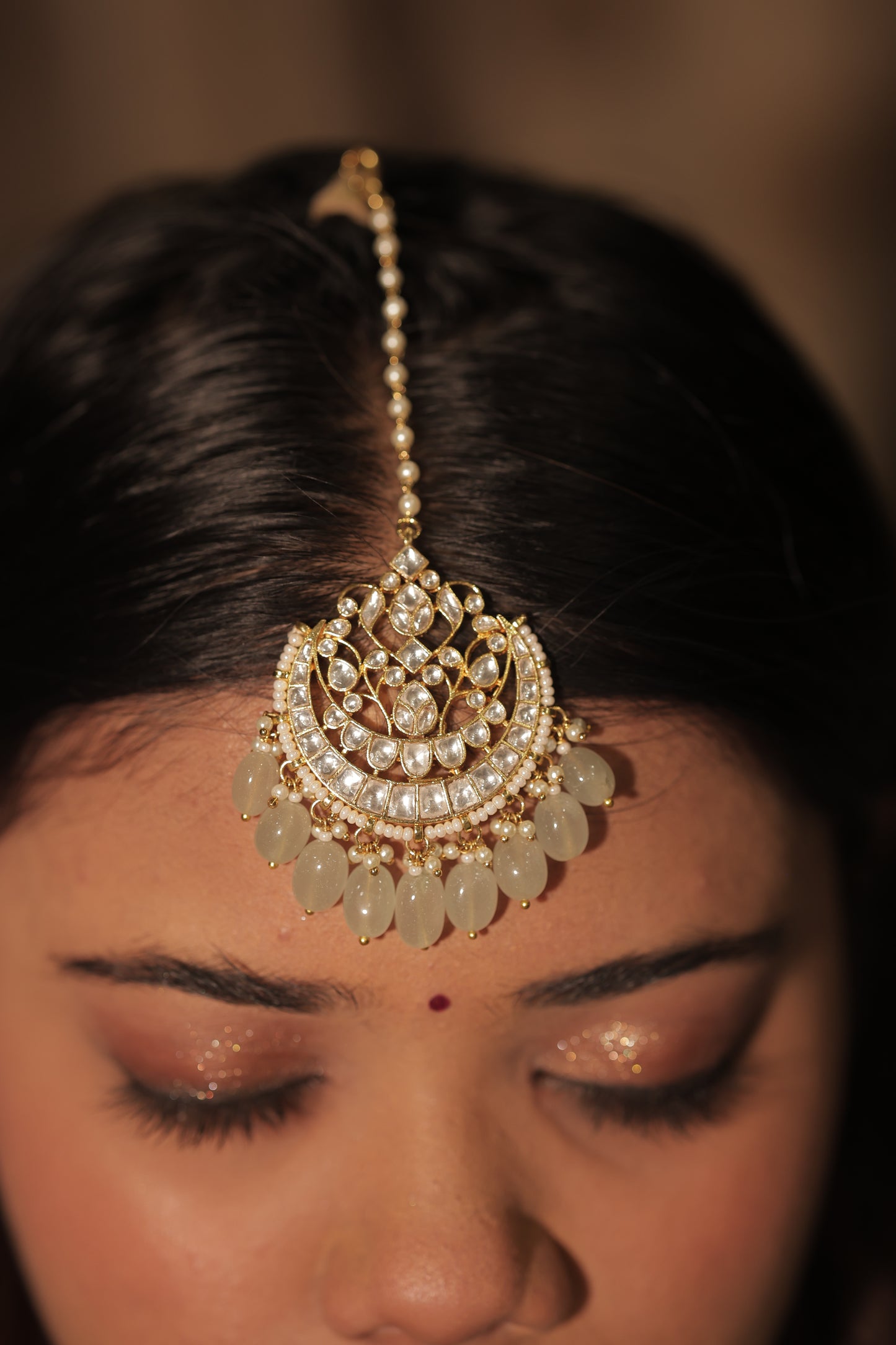 White Color Gold Plated Jadau Kundan Tikka - TK104