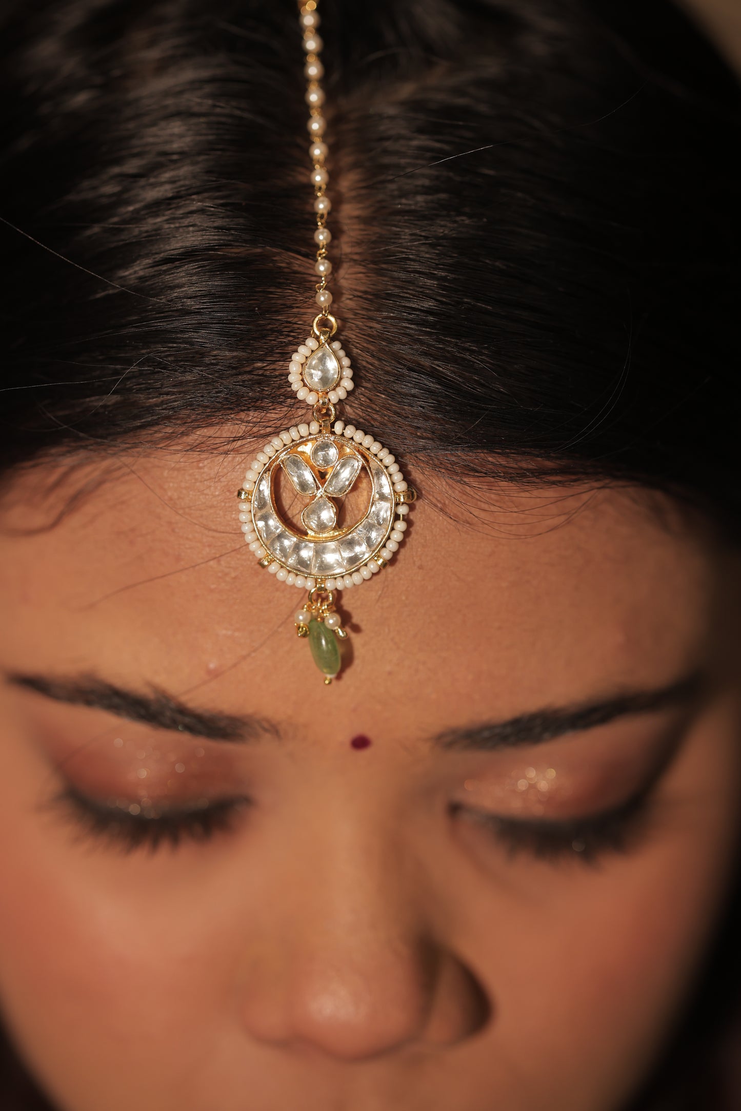 White Color Gold Plated Jadau Kundan Tikka - TK107