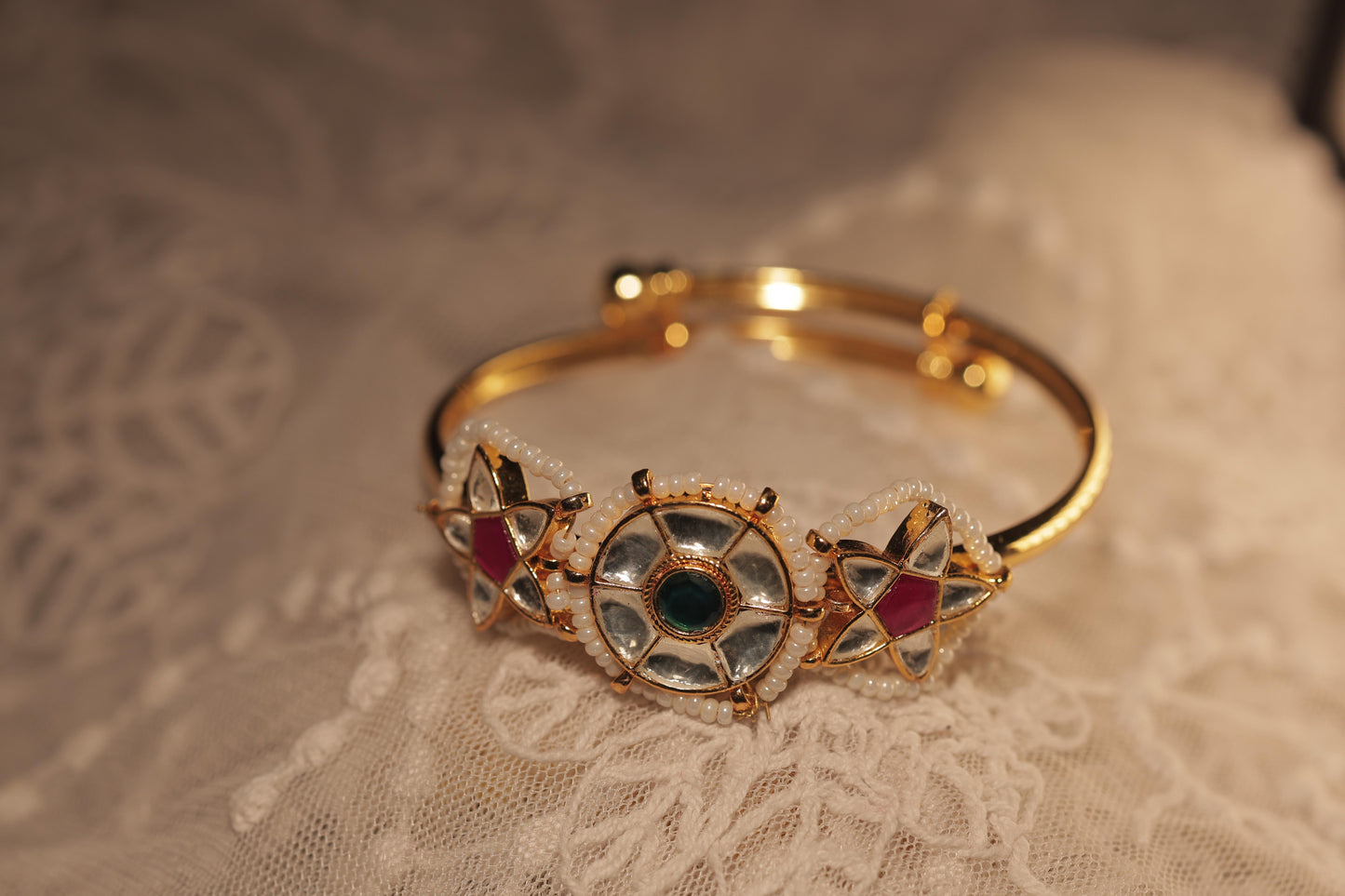 Multi Color Gold Plated Jadau Kundan Kada - KD103A