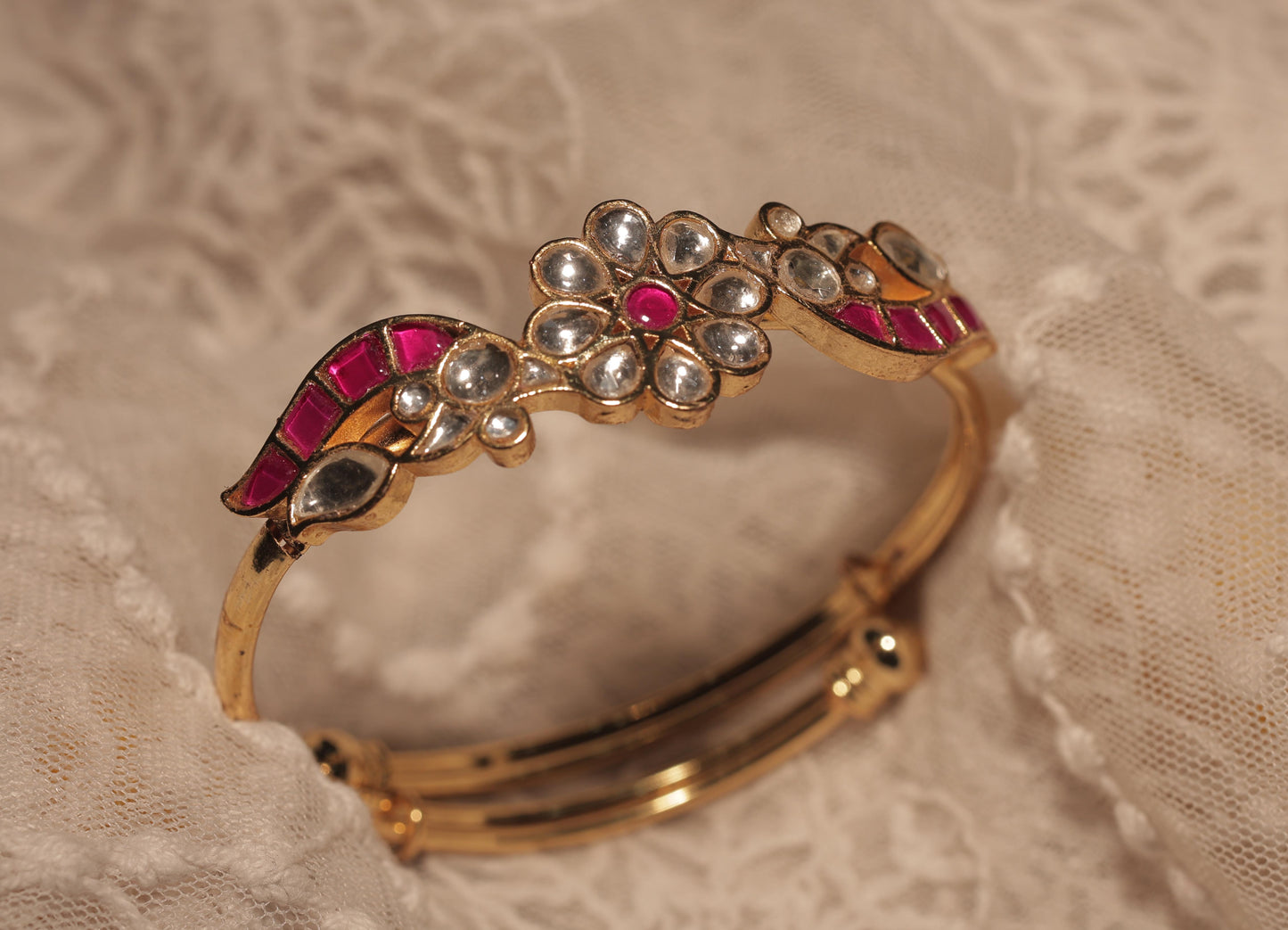 Pink Color Gold Plated Jadau Kundan Kada - KD102