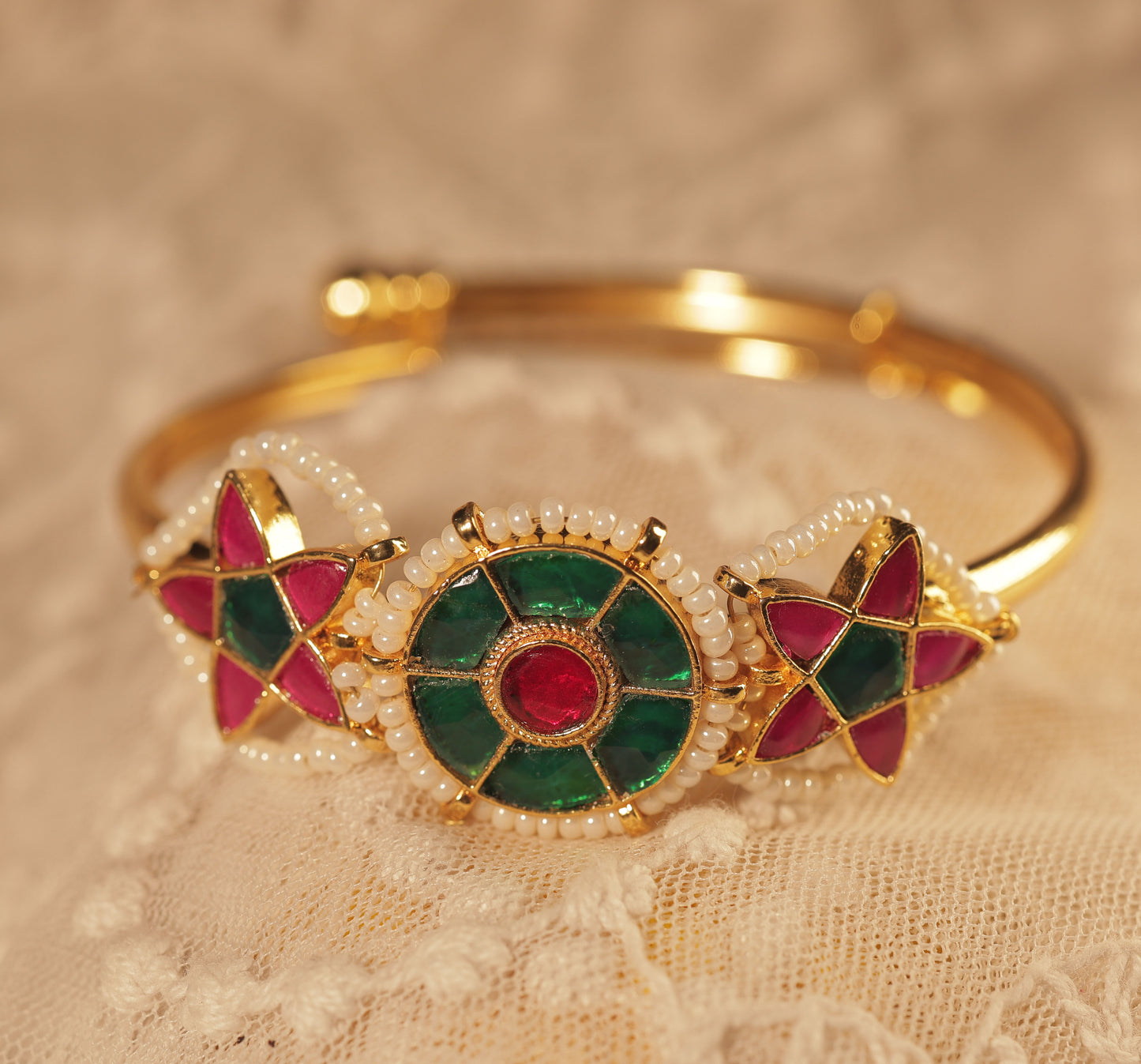 Multicolor Gold Plated Jadau Kundan Kada - KD103