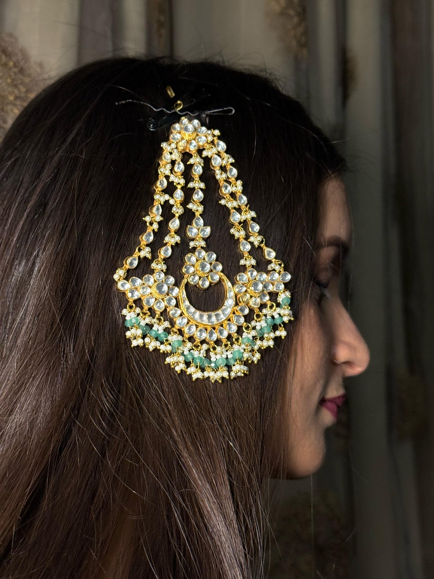Fluorite Color Gold Plated Jadau Kundan Passa- P102FL