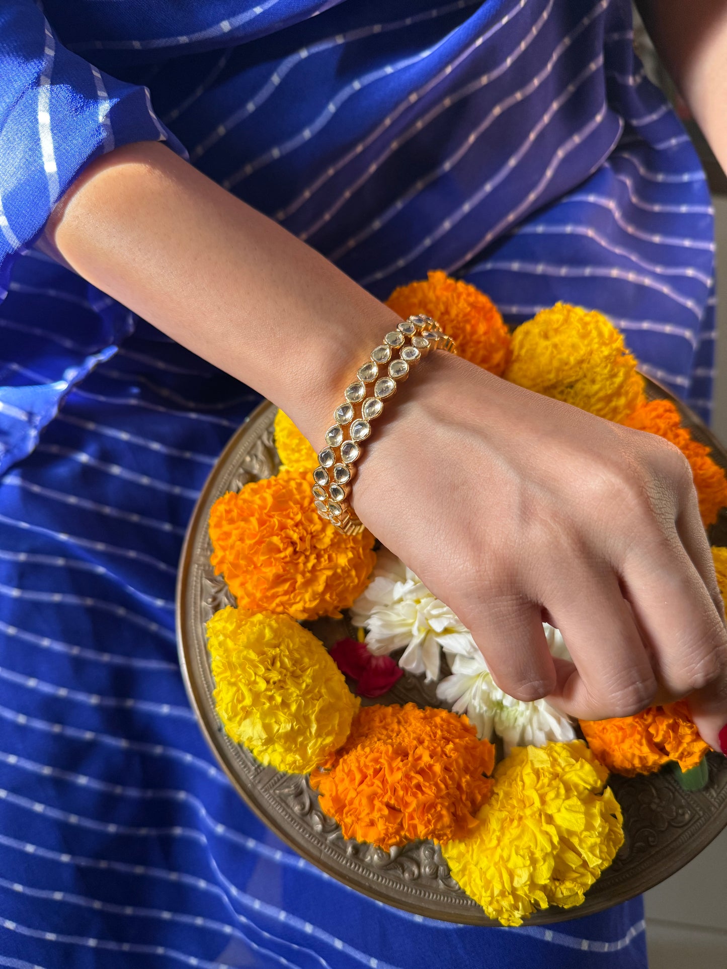 White Color Gold Plated Jadau Kundan Bangles- BAN106W