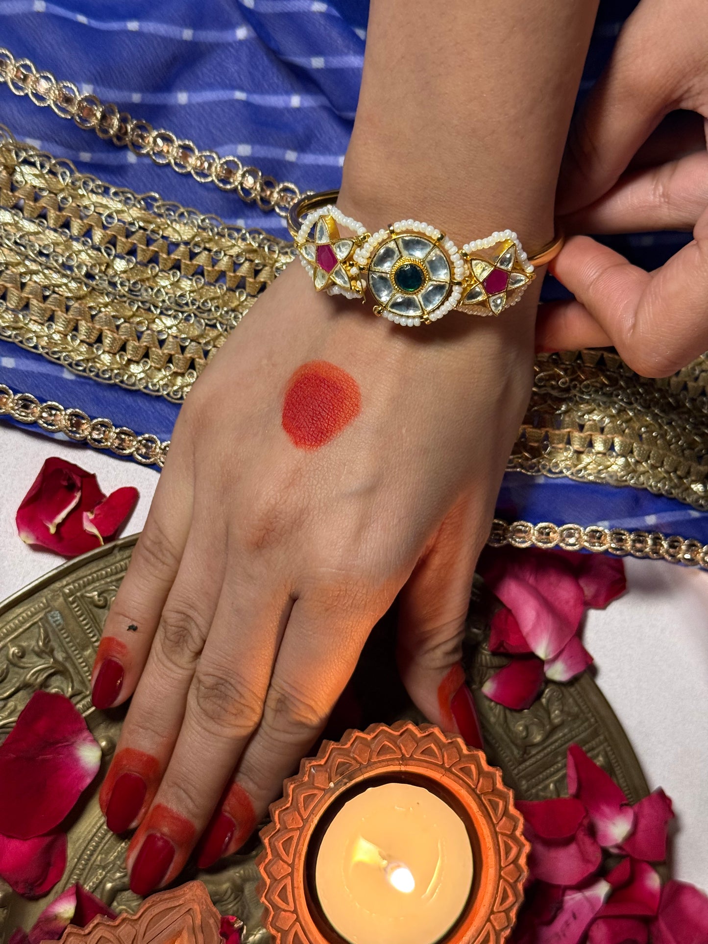 Multi Color Gold Plated Jadau Kundan Kada - KD103A