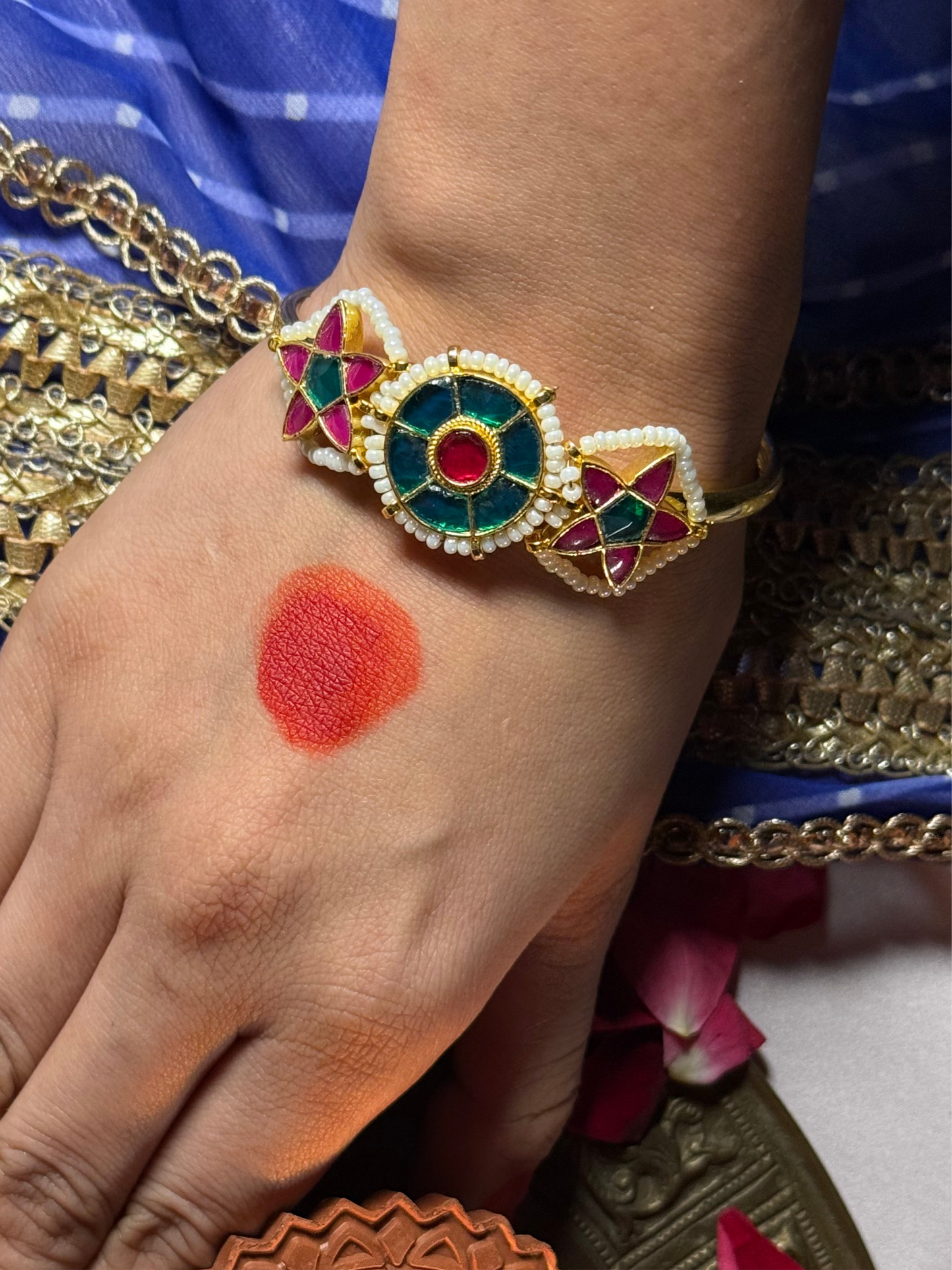 Multicolor Gold Plated Jadau Kundan Kada - KD103