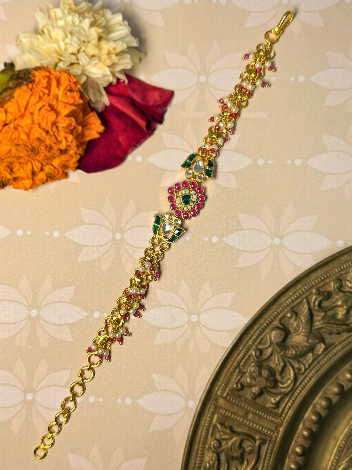 Multi Color Gold Plated Jadau Kundan Bracelet - BR104MC