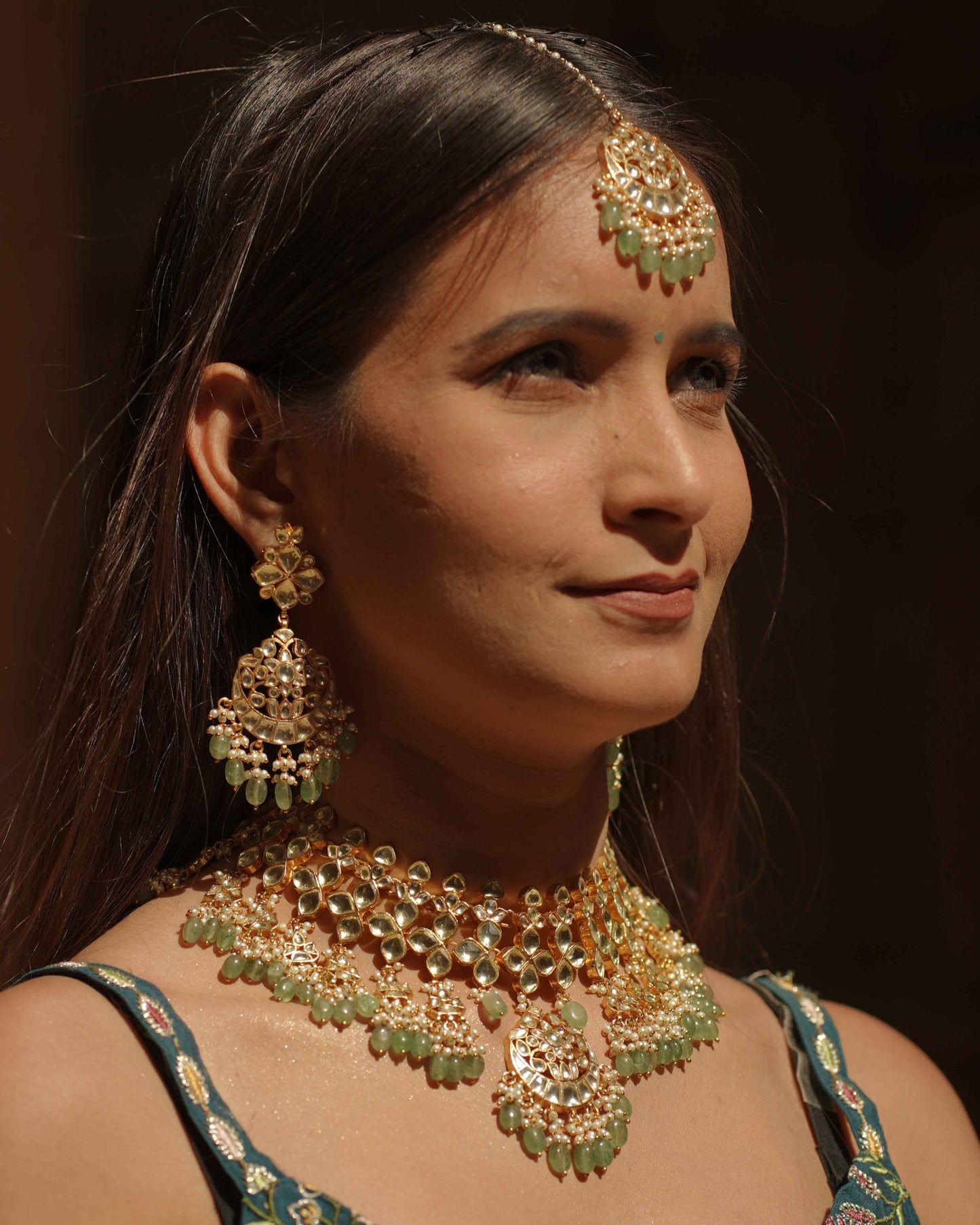 White Color Gold Plated Jadau Kundan Necklace Set - SET110W