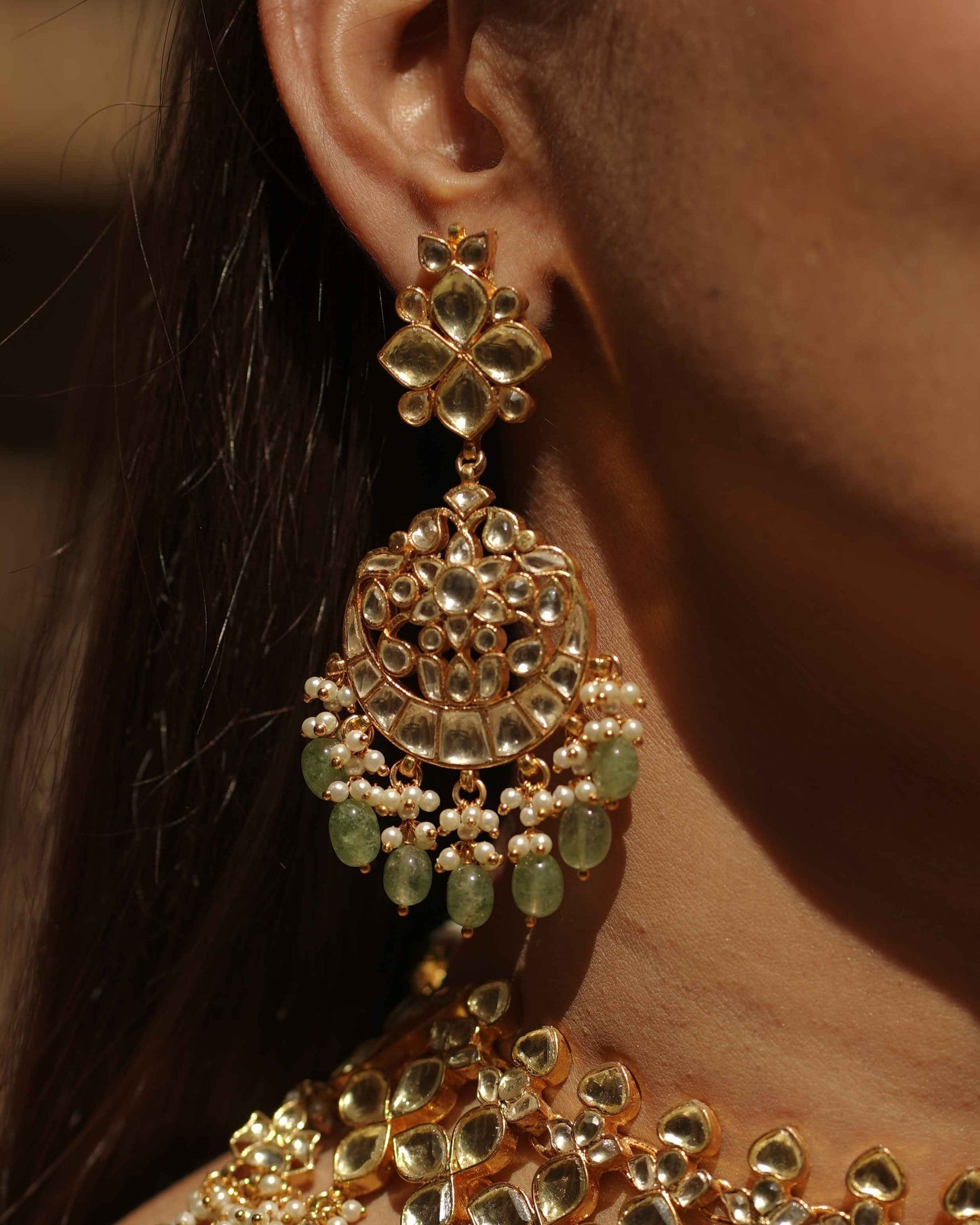 White Color Gold Plated Jadau Kundan Necklace Set - SET110W