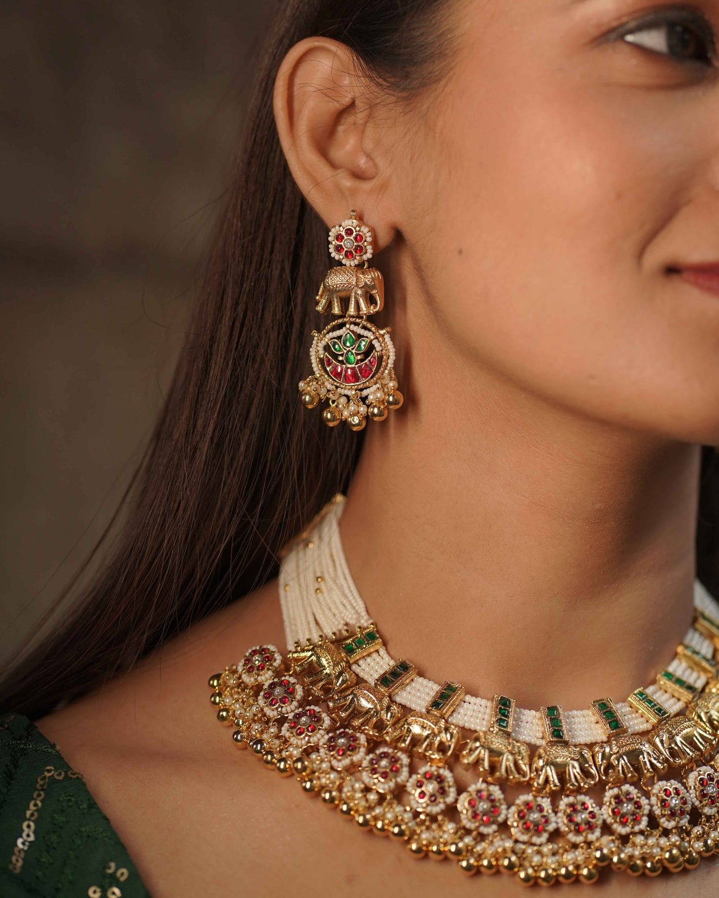 MultiColor Gold Plated Jadau Kundan Necklace Set - SET107MC