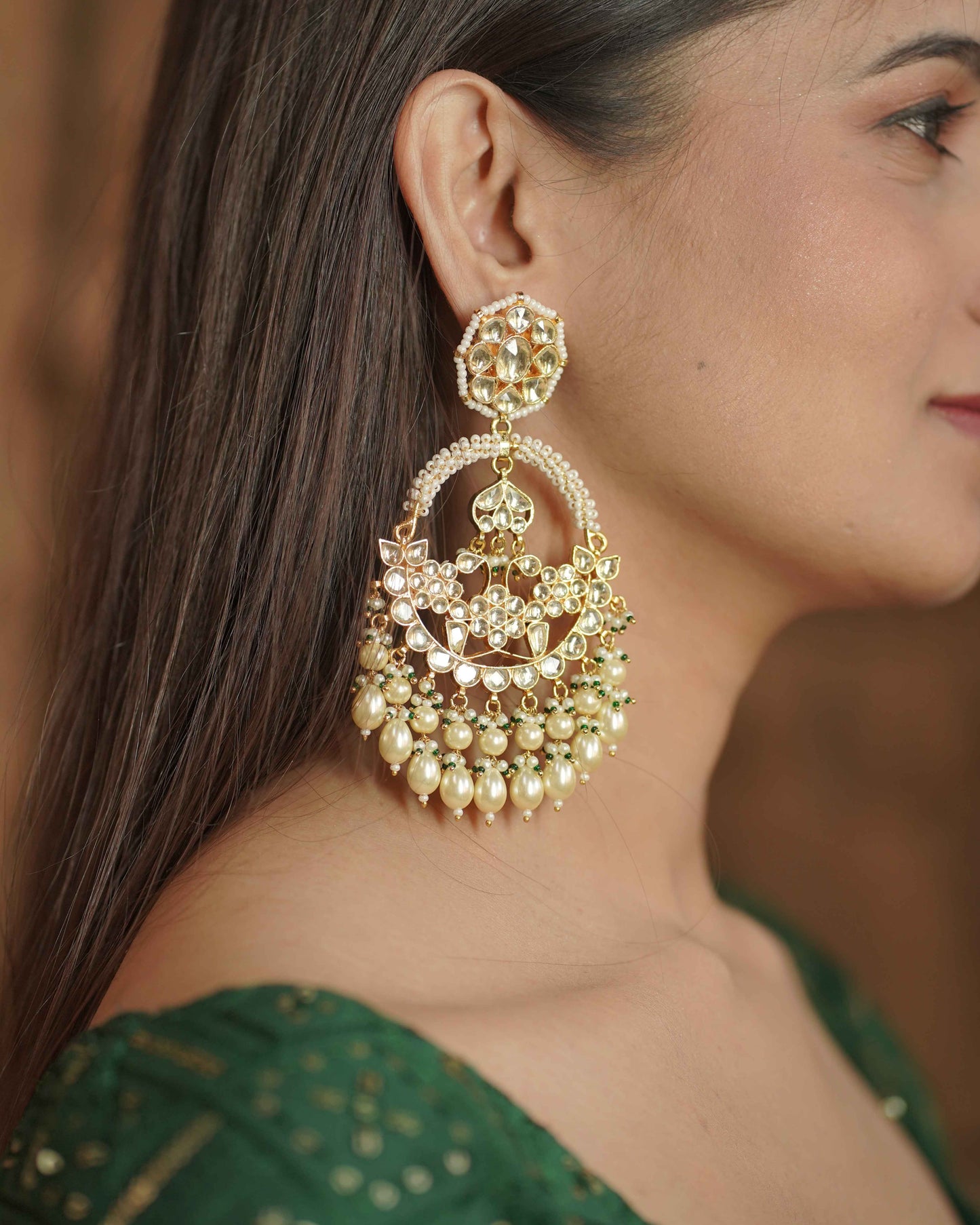 White Color Gold Plated Jadau Kundan Jhumka Earrings - ER101W