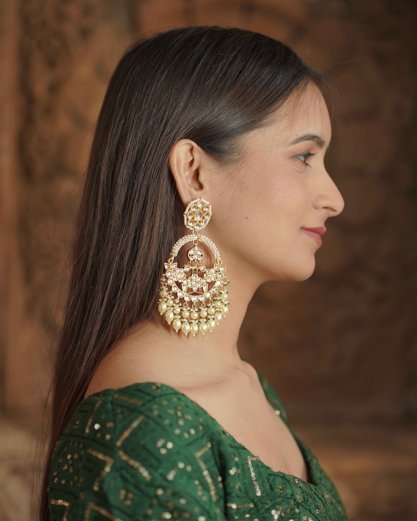 White Color Gold Plated Jadau Kundan Jhumka Earrings - ER101W