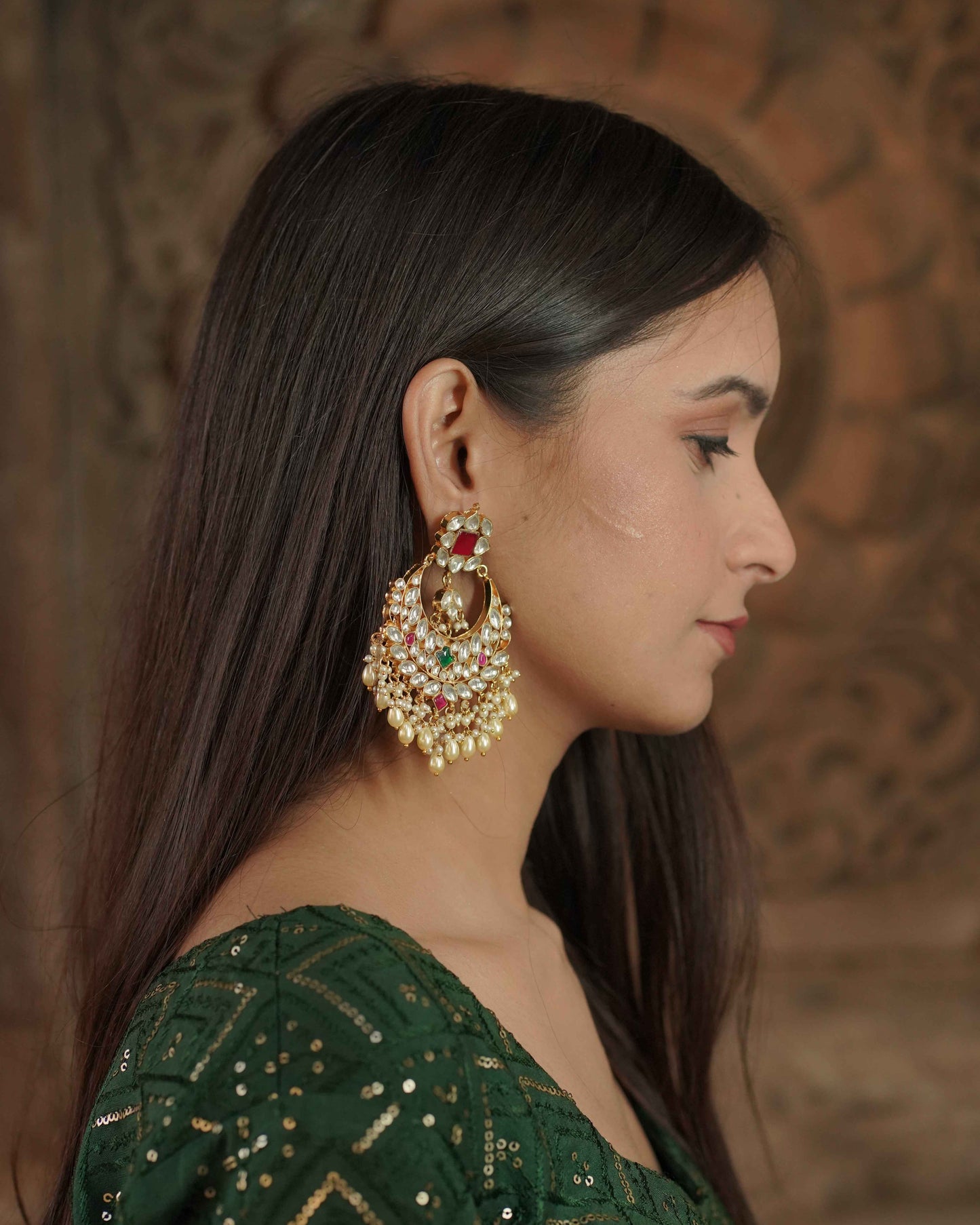 Multi Color Gold Plated Jadau Kundan Jhumka Earrings - ER102MC