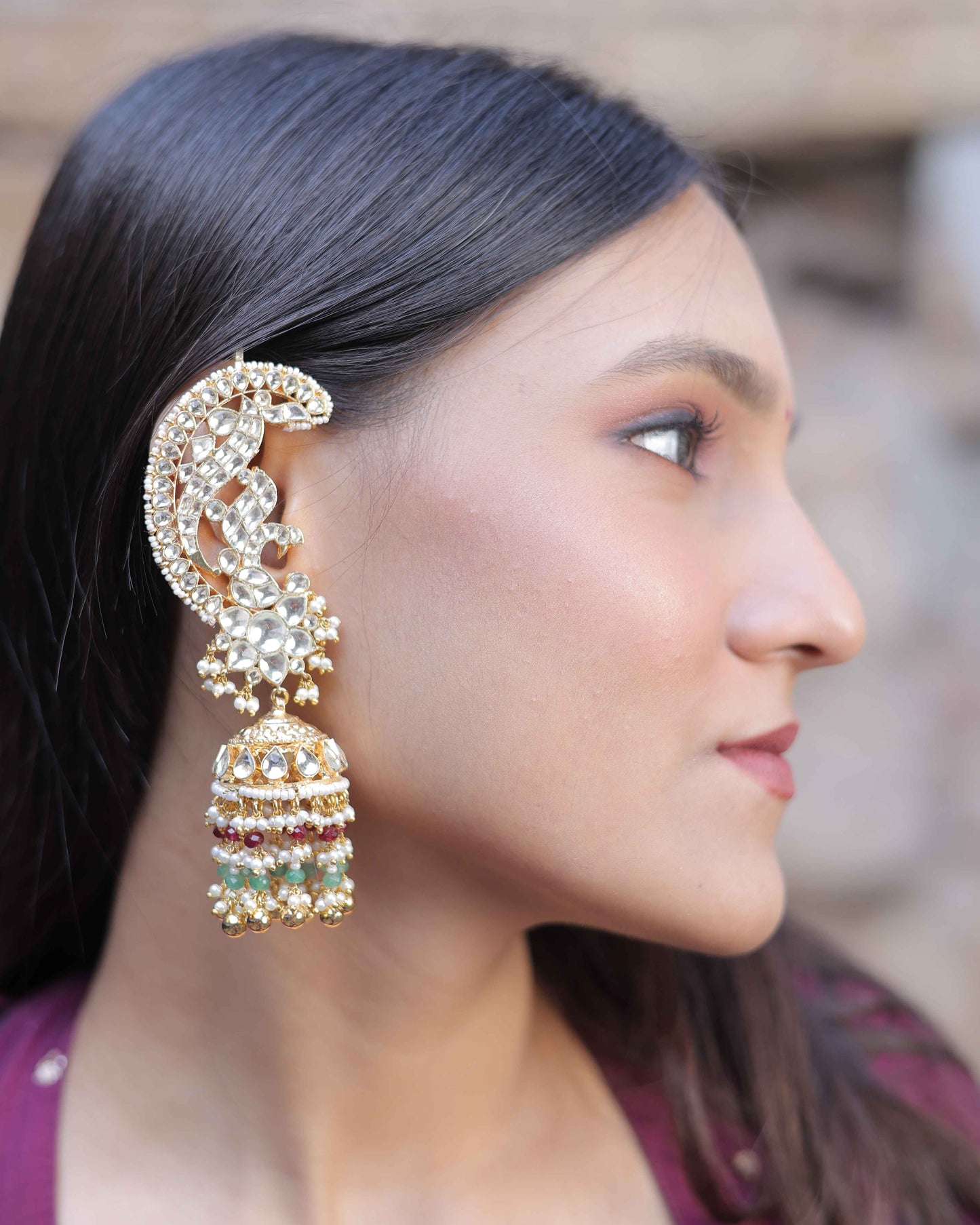 White Color Gold Plated Jadau Kundan Jhumka Earrings - ER103W