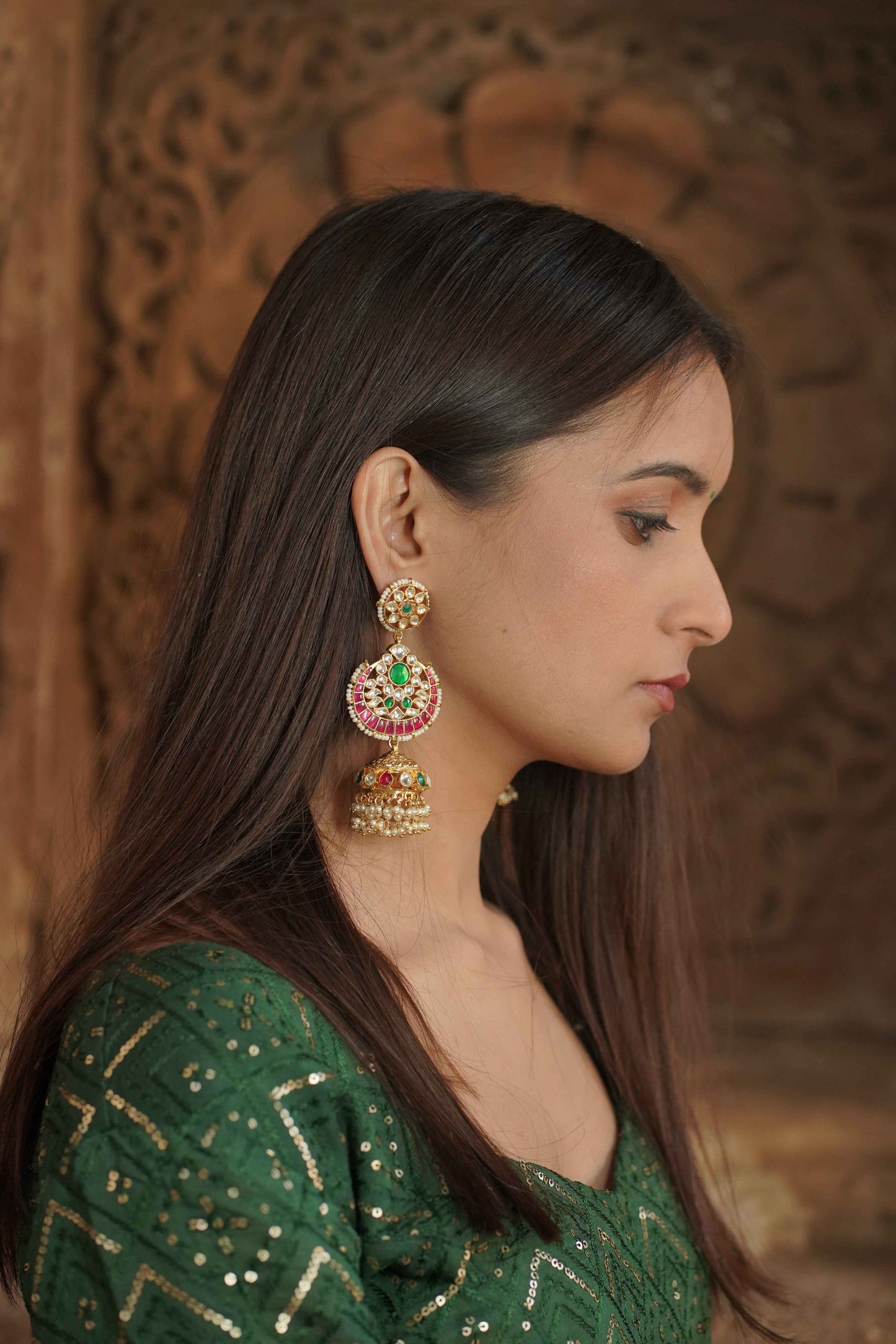 MultiColor Gold Plated Jadau Kundan Jhumka Earrings - ER107MC