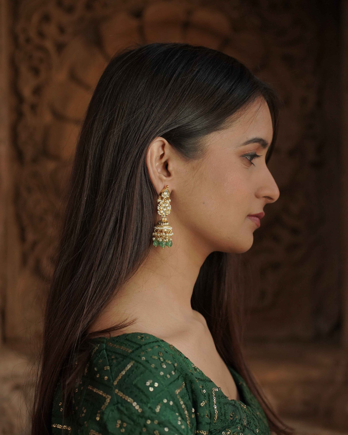 White Color Gold Plated Jadau Kundan Jhumka Earrings - ER109W