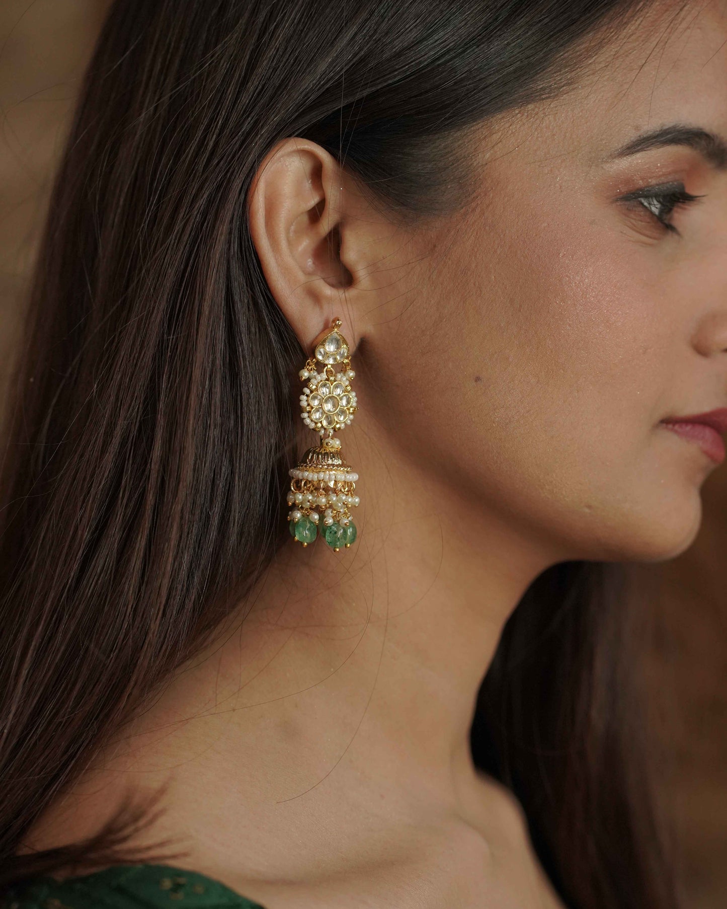 White Color Gold Plated Jadau Kundan Jhumka Earrings - ER109W