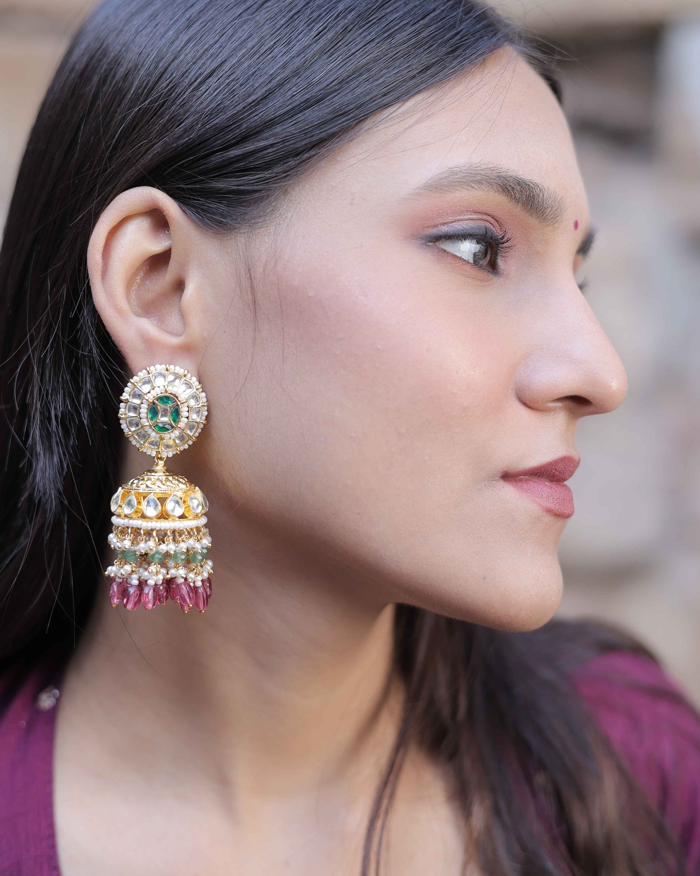 Multi Color Gold Plated Jadau Kundan Jhumka Earrings - ER110MC