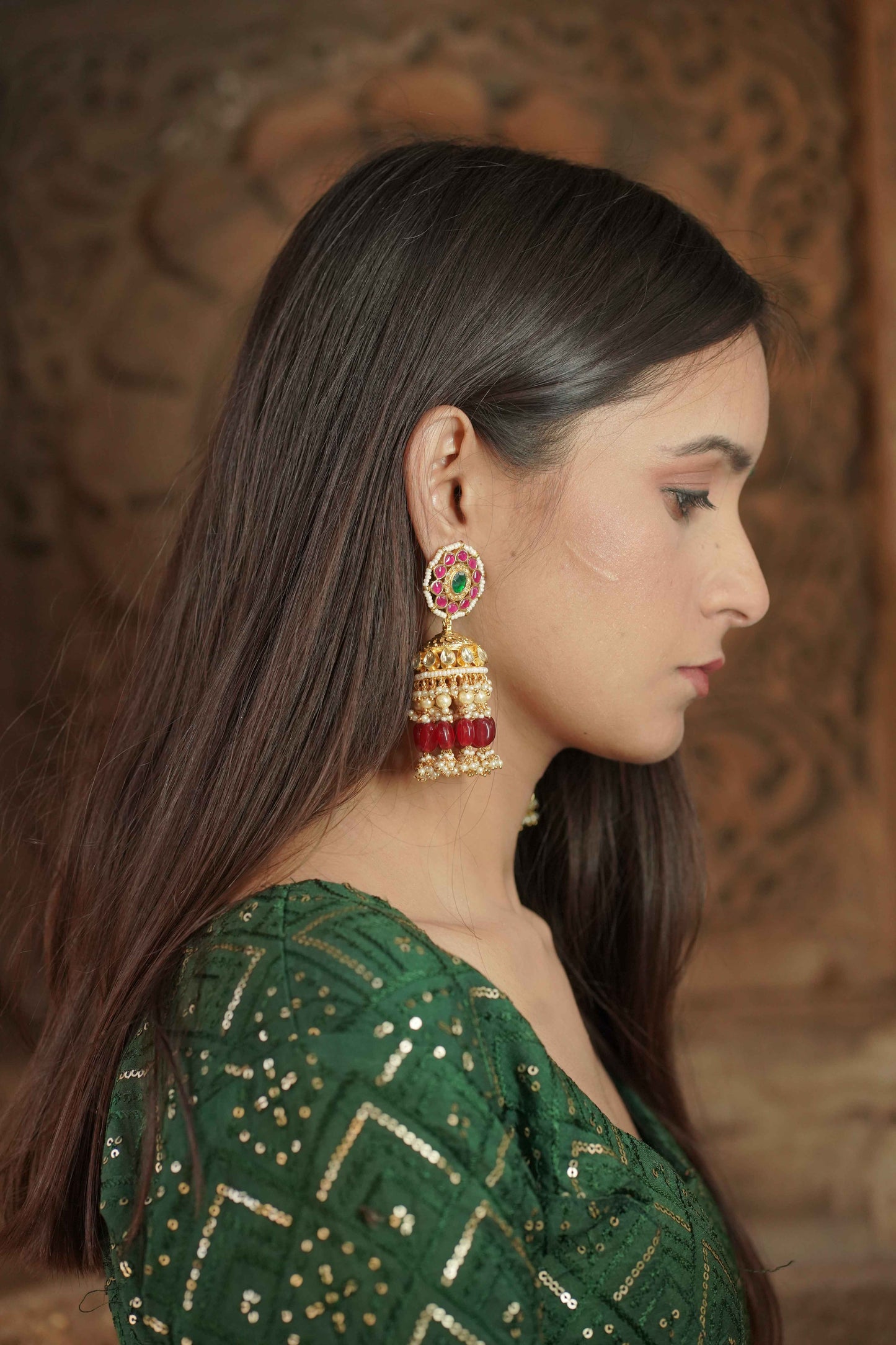 Multicolor Gold Plated Jadau Kundan Jhumka Earrings - ER111MC