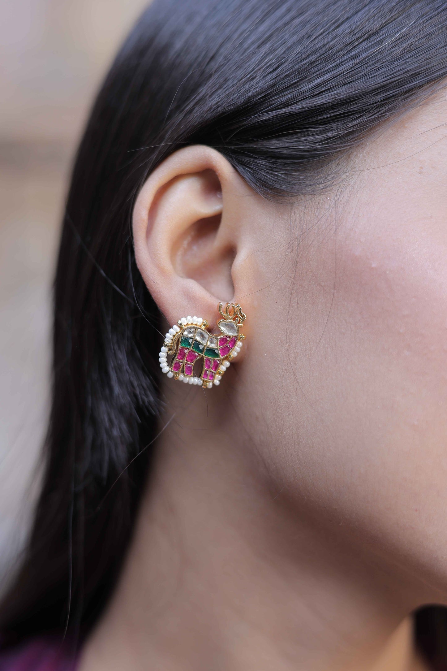 Multi Color Gold Plated Jadau Kundan Jhumka Earrings - ER112MC