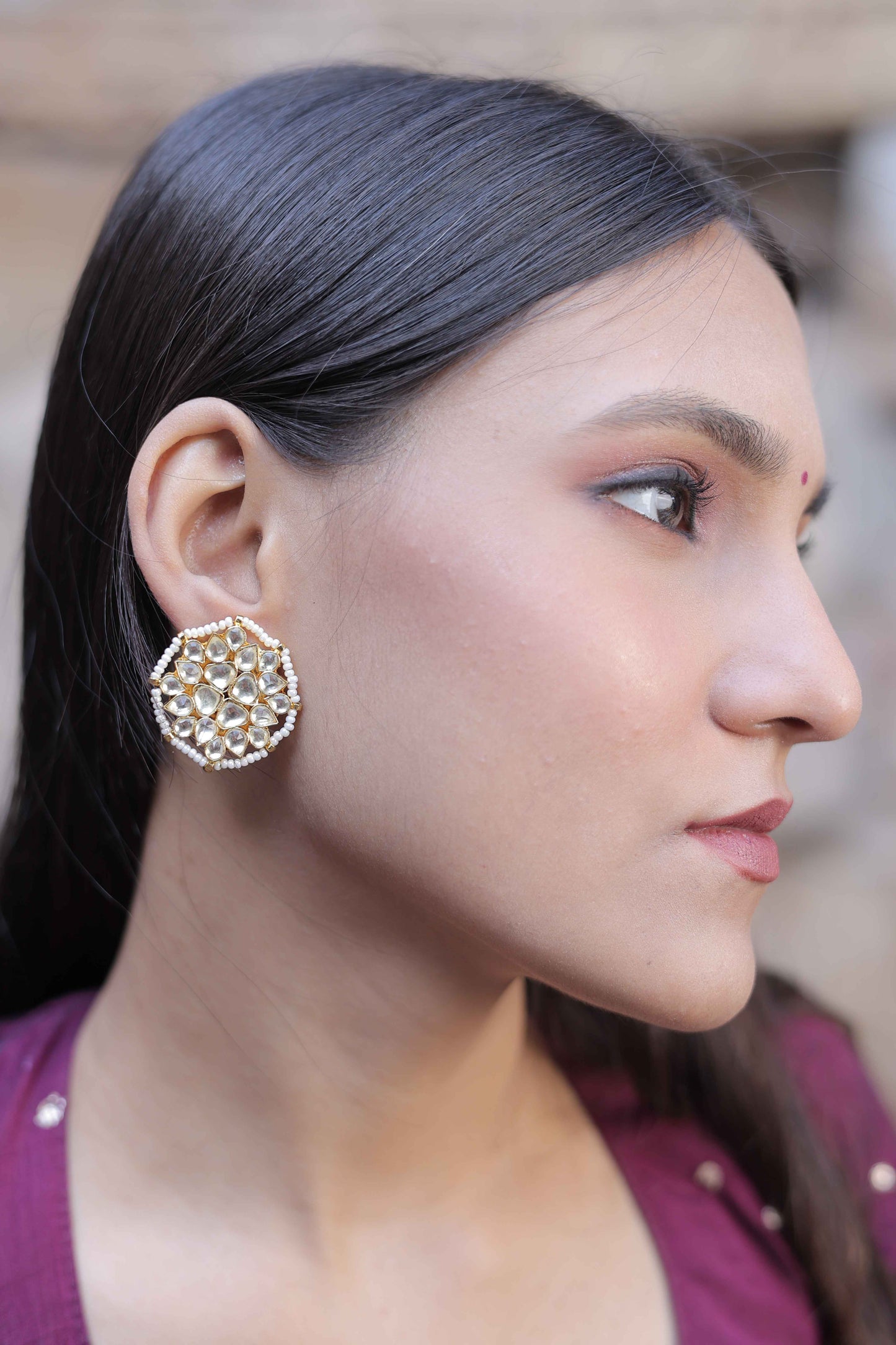 White Color Gold Plated Jadau Kundan Jhumka Earrings - ER113W