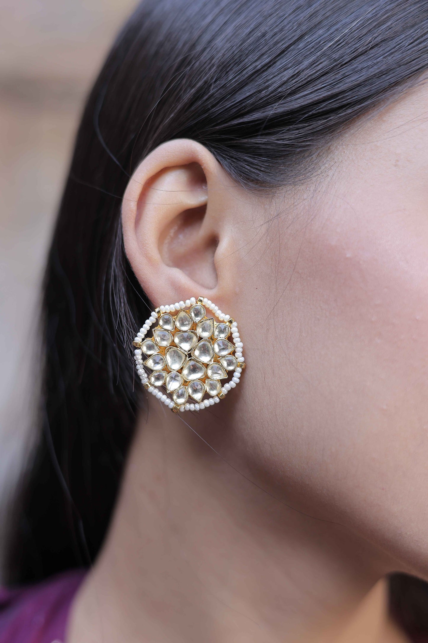 White Color Gold Plated Jadau Kundan Jhumka Earrings - ER113W