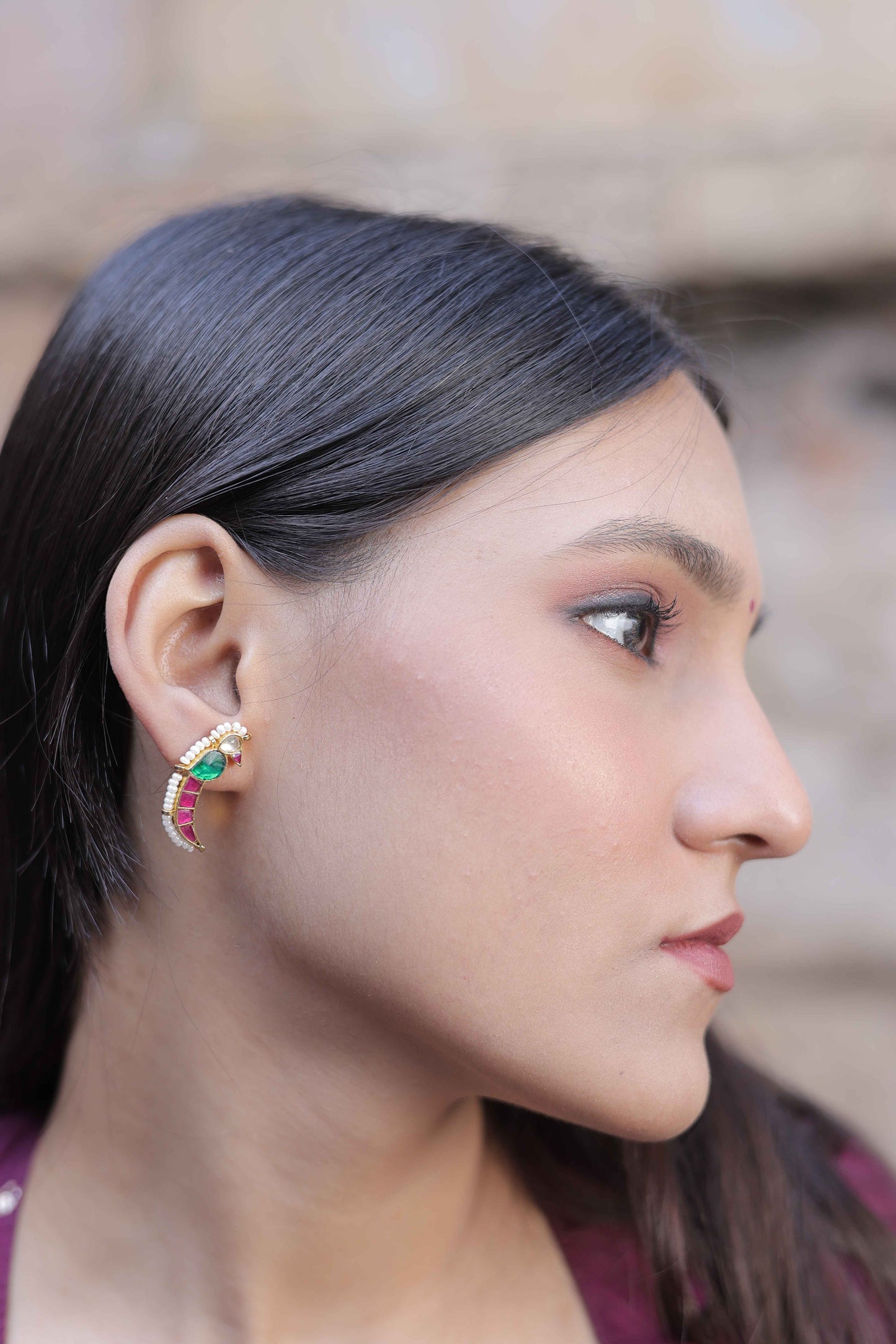 Multi Color Gold Plated Jadau Kundan Jhumka Earrings - ER114MC