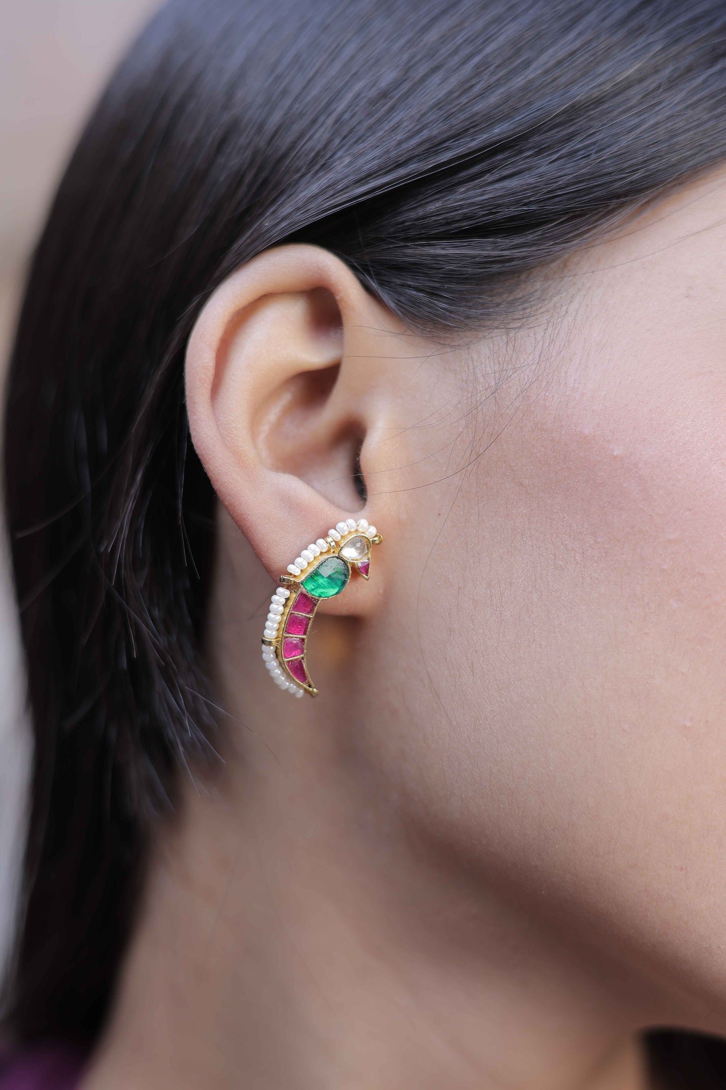Multi Color Gold Plated Jadau Kundan Jhumka Earrings - ER114MC