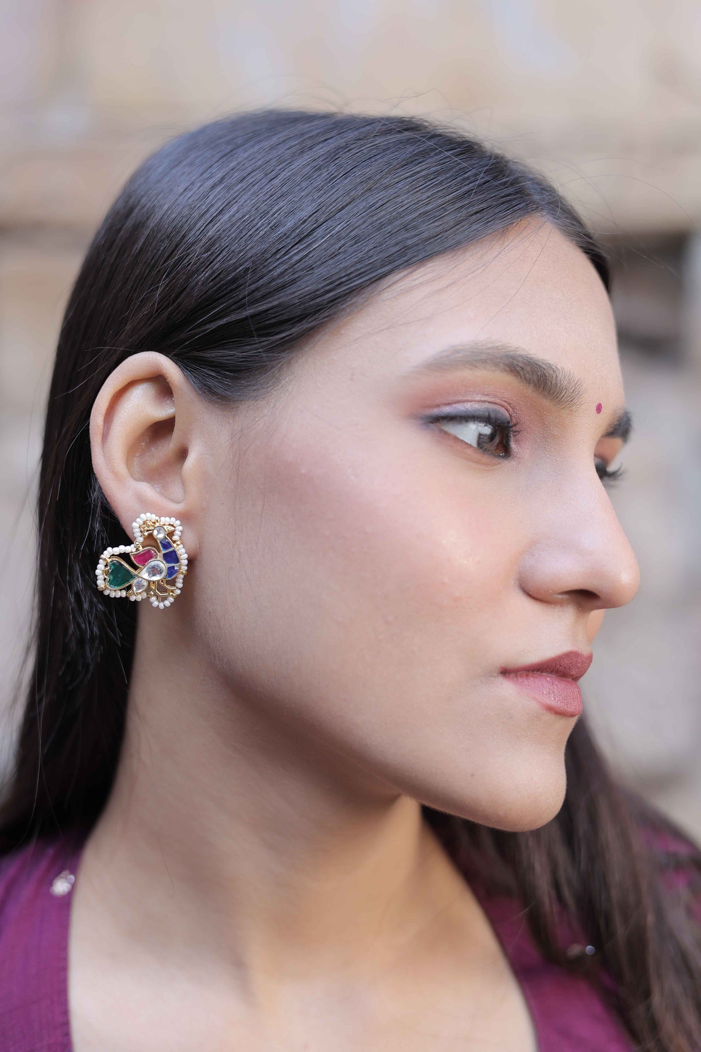 Multi Color Gold Plated Jadau Kundan Jhumka Earrings - ER115MC