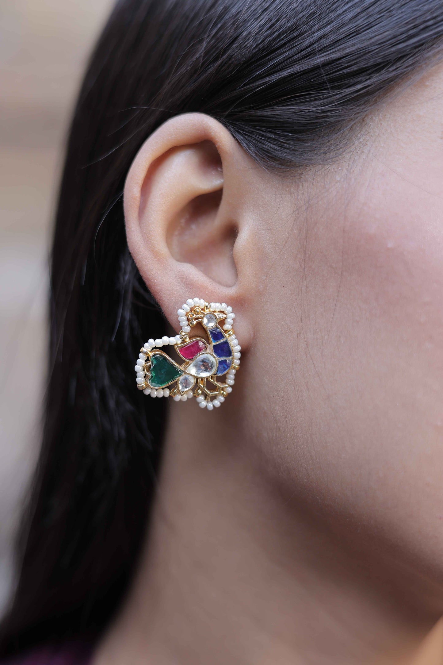 Multi Color Gold Plated Jadau Kundan Jhumka Earrings - ER115MC