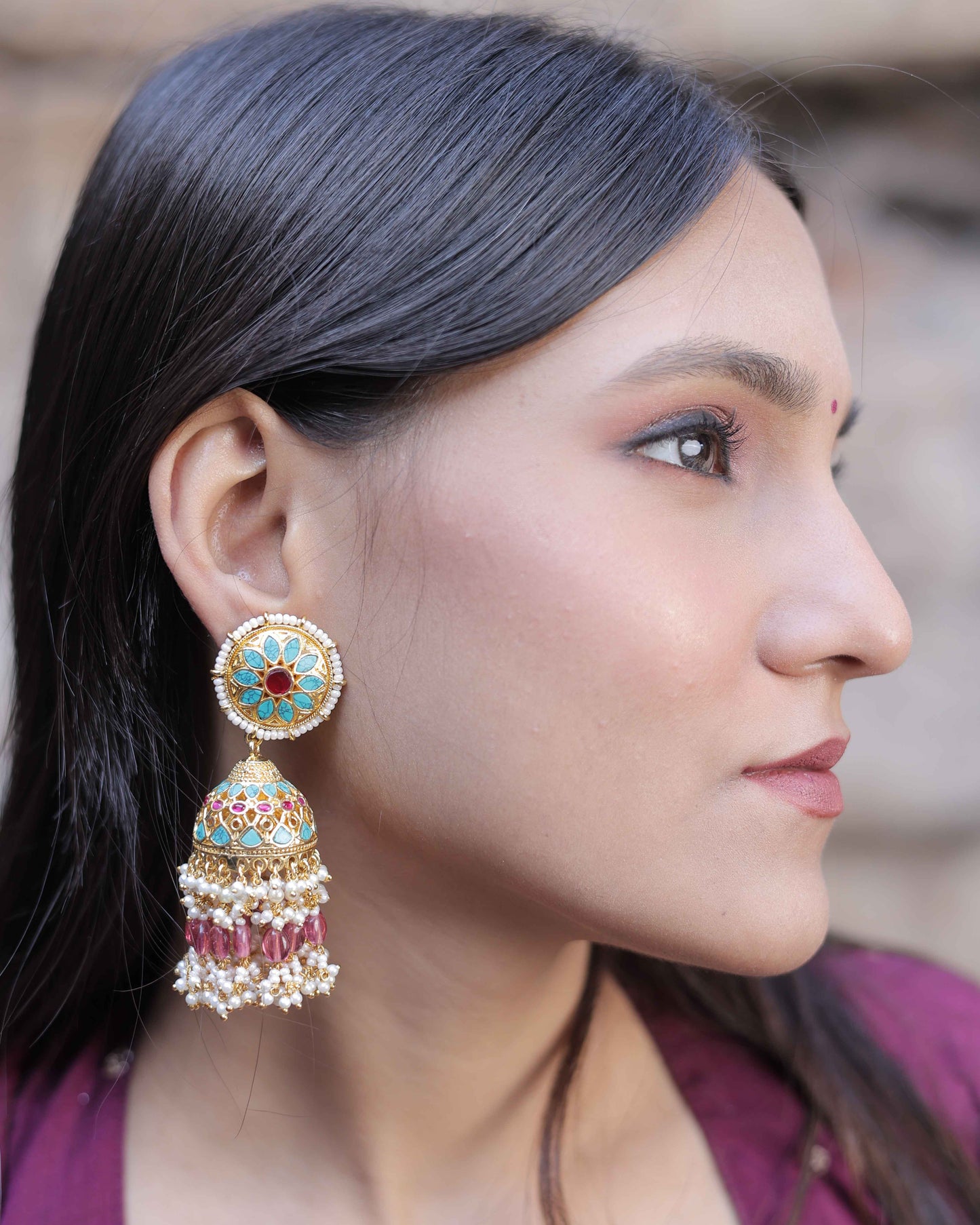 Multi Color Gold Plated Jadau Kundan Jhumka Earrings - ER118MC