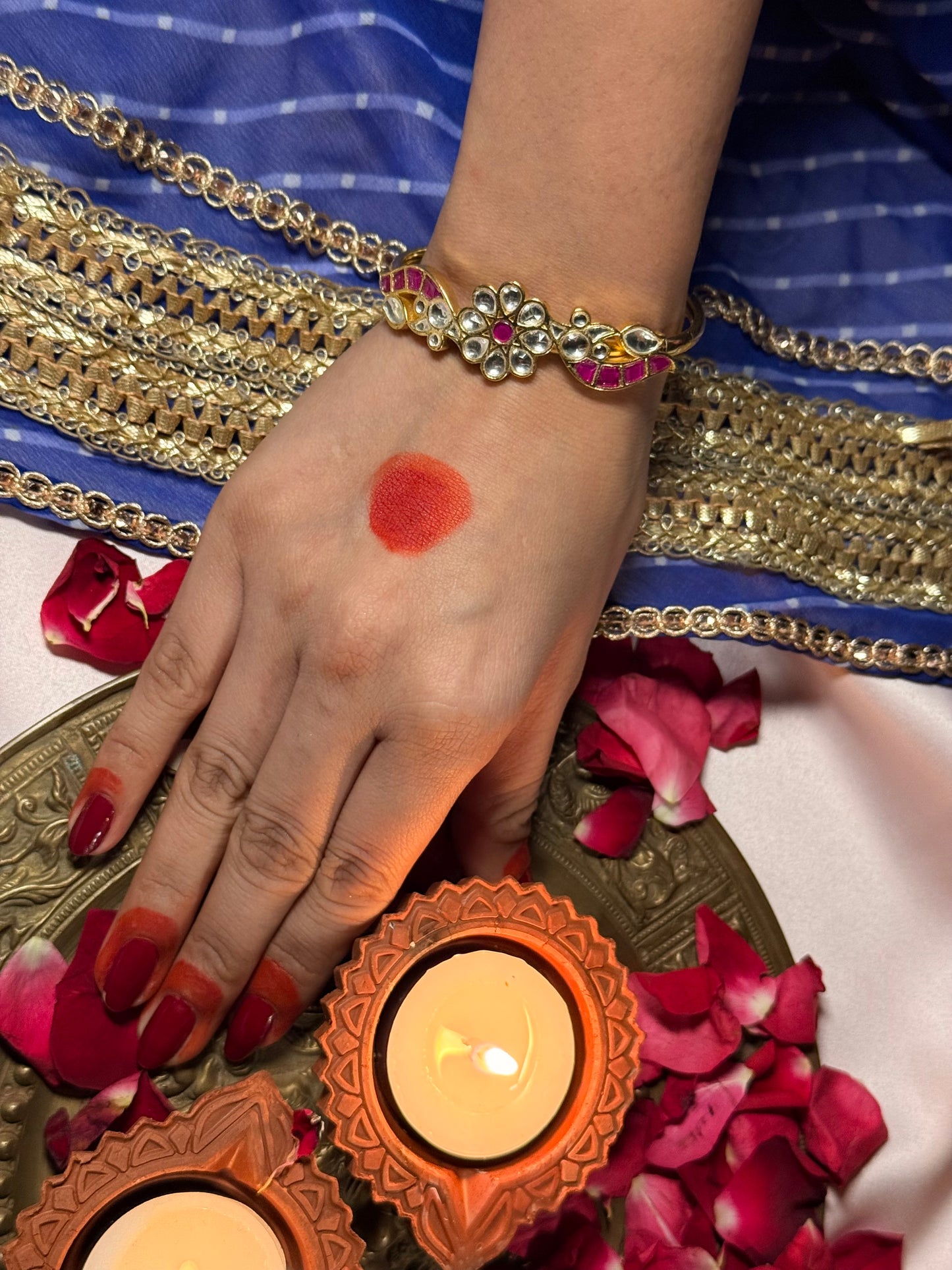 Pink Color Gold Plated Jadau Kundan Kada - KD102