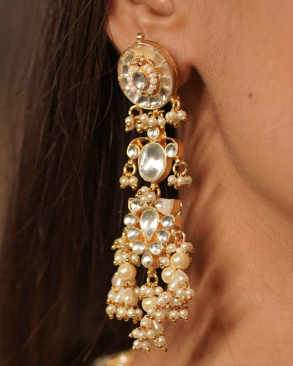 White Color Gold Plated Jadau Kundan Necklace Set - SET105W