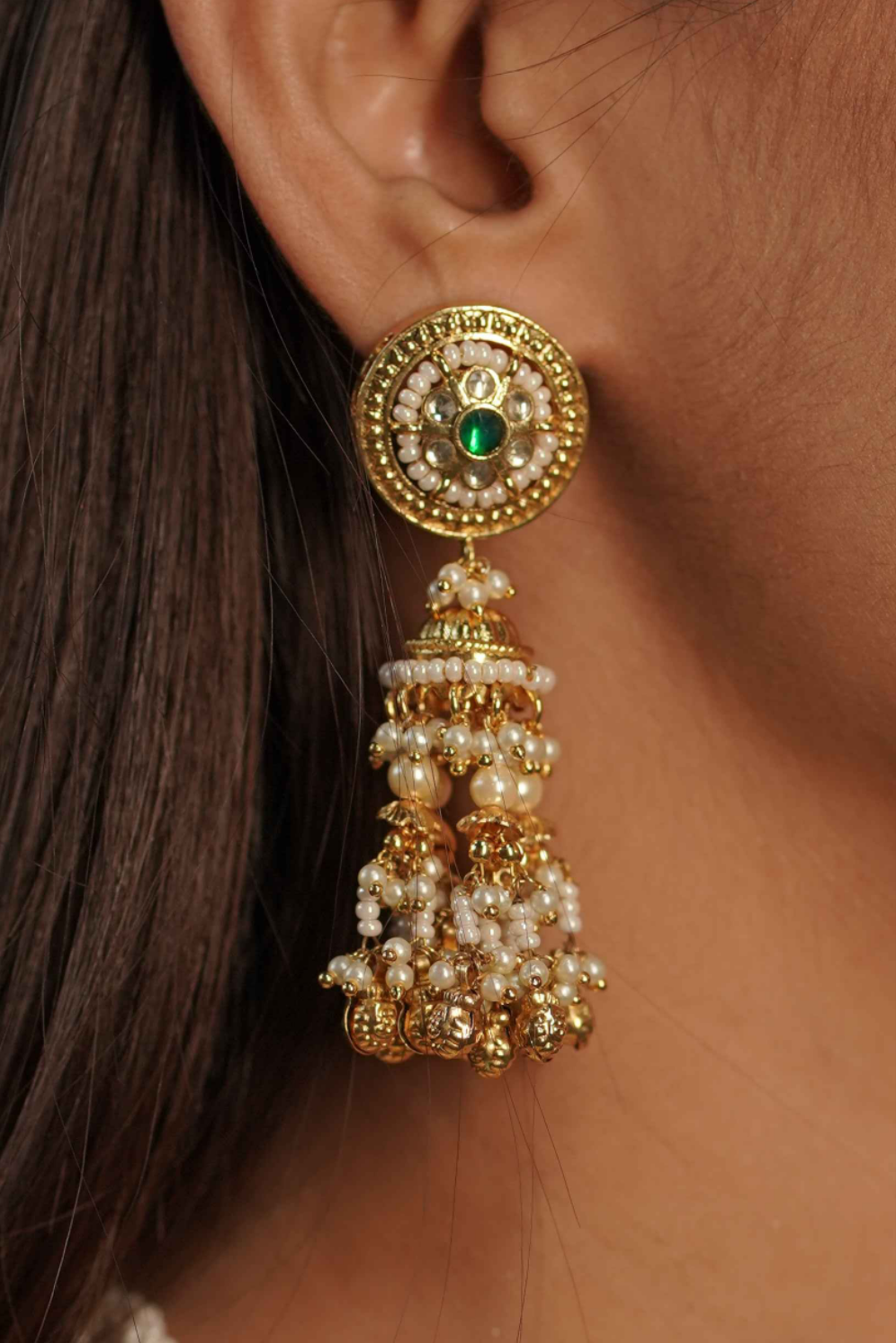 Green Color Gold Plated Jadau Kundan Necklace Set - SET129GR