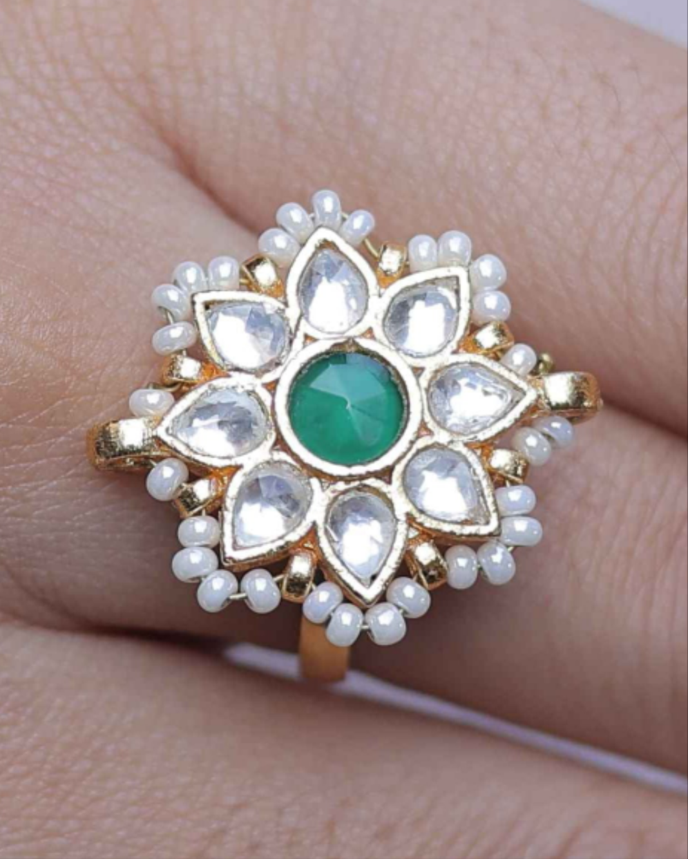 Gold Plated Jadau Kundan Ring- R112WG